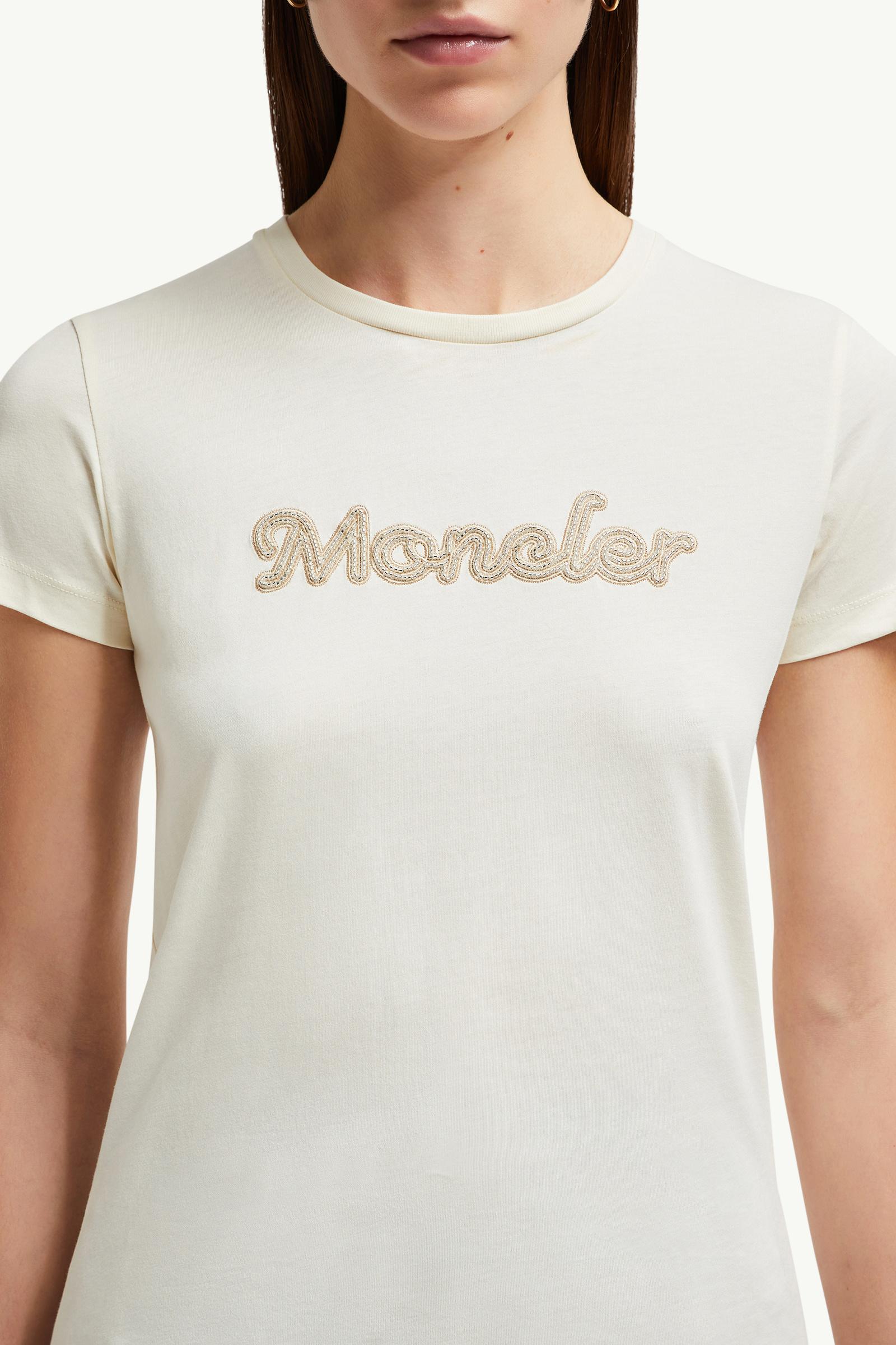 White Pearl-Embroidered Logo Cotton T-Shirt - Tops & T