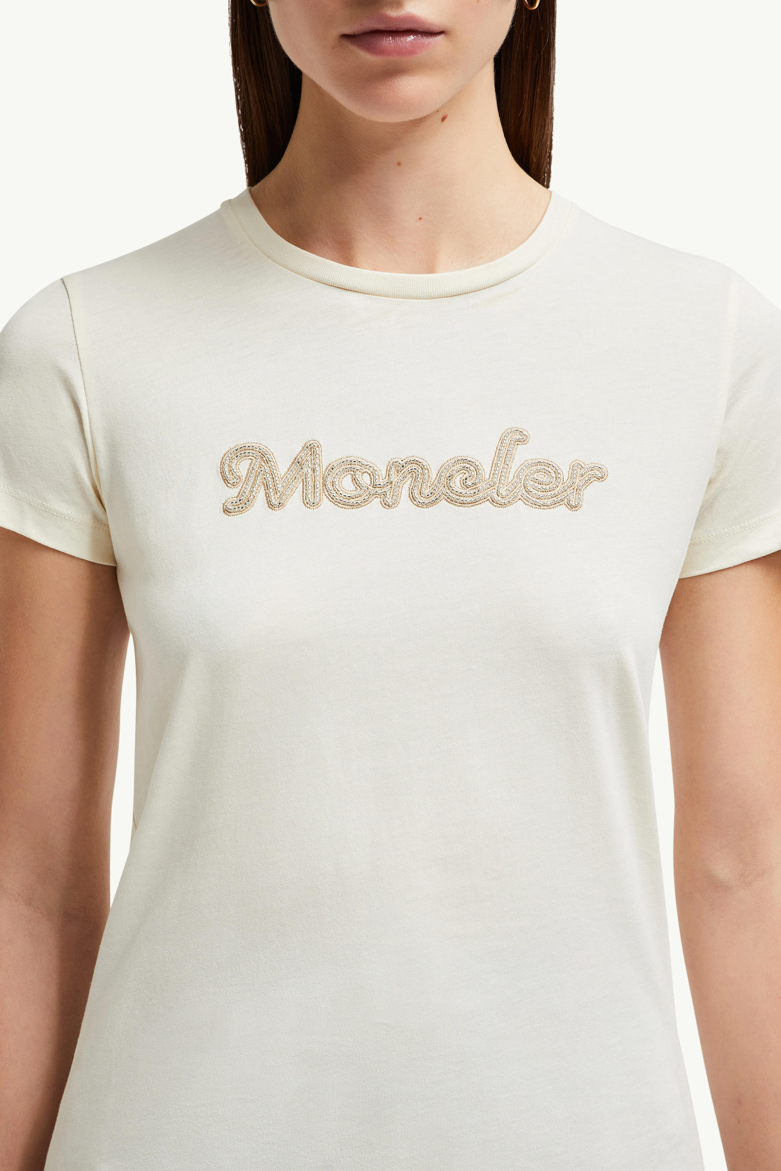 T-shirt en coton à logo brodé de perles Femmes Blanc Moncler 5