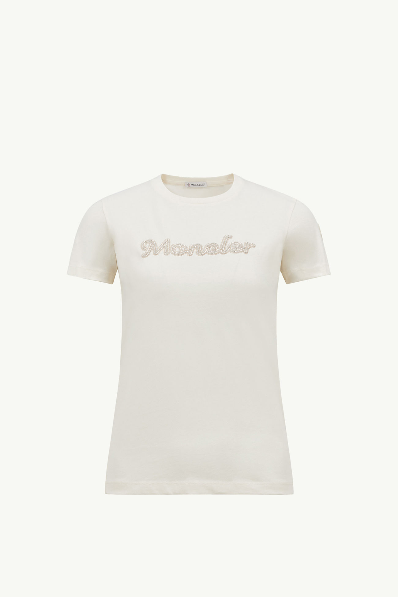 Pearl-Embroidered Logo Cotton T-Shirt Women White Moncler 2