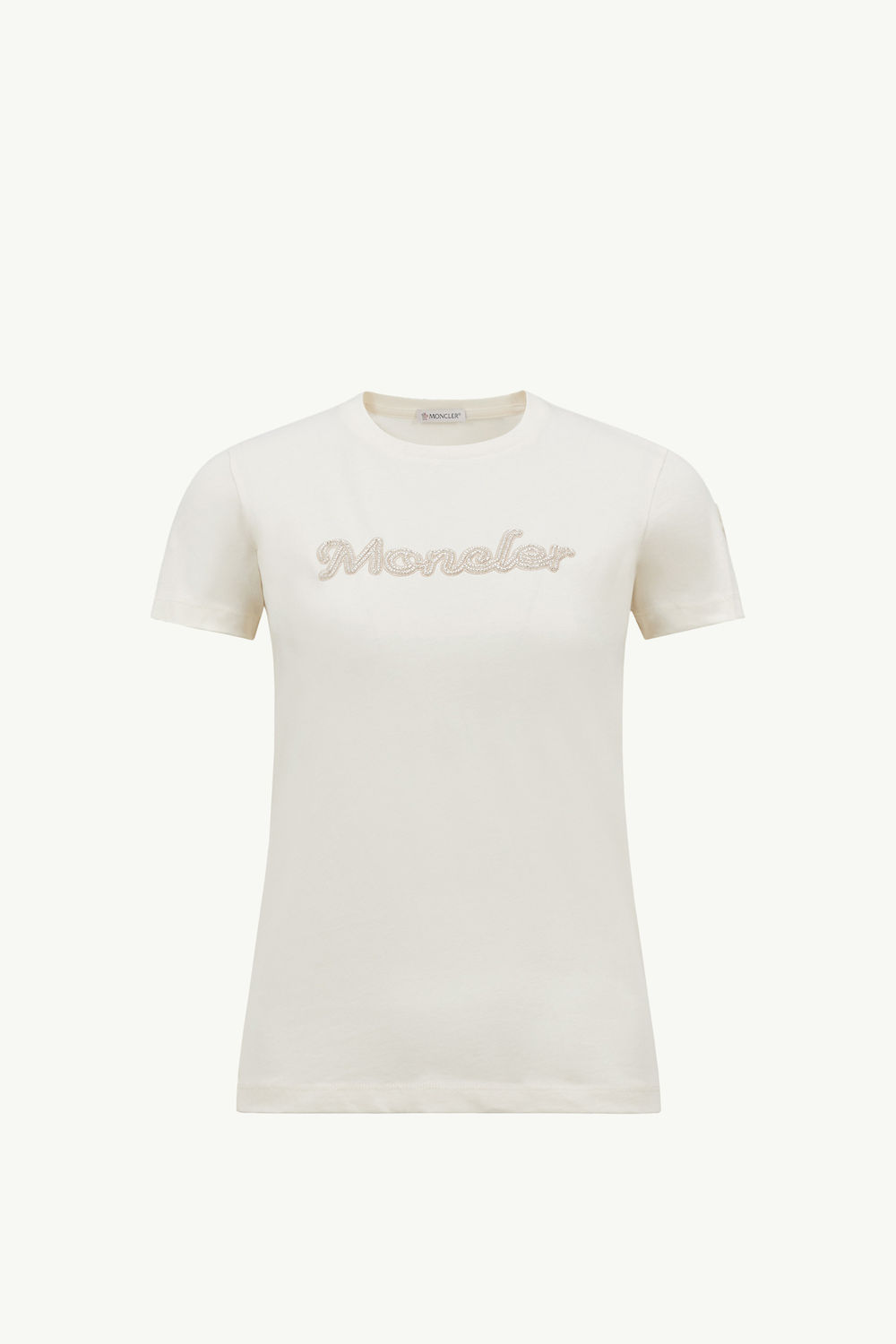 T-Shirt aus Baumwolle mit perlgesticktem Logo Damen Weiß Moncler 2