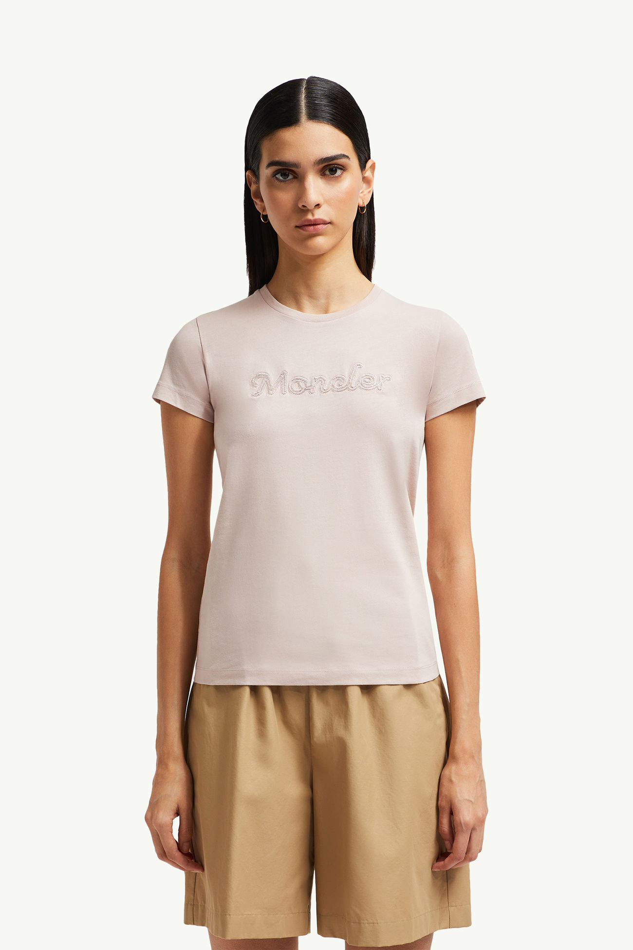 Pearl-Embroidered Logo Cotton T-Shirt Women Light Pink Moncler 3