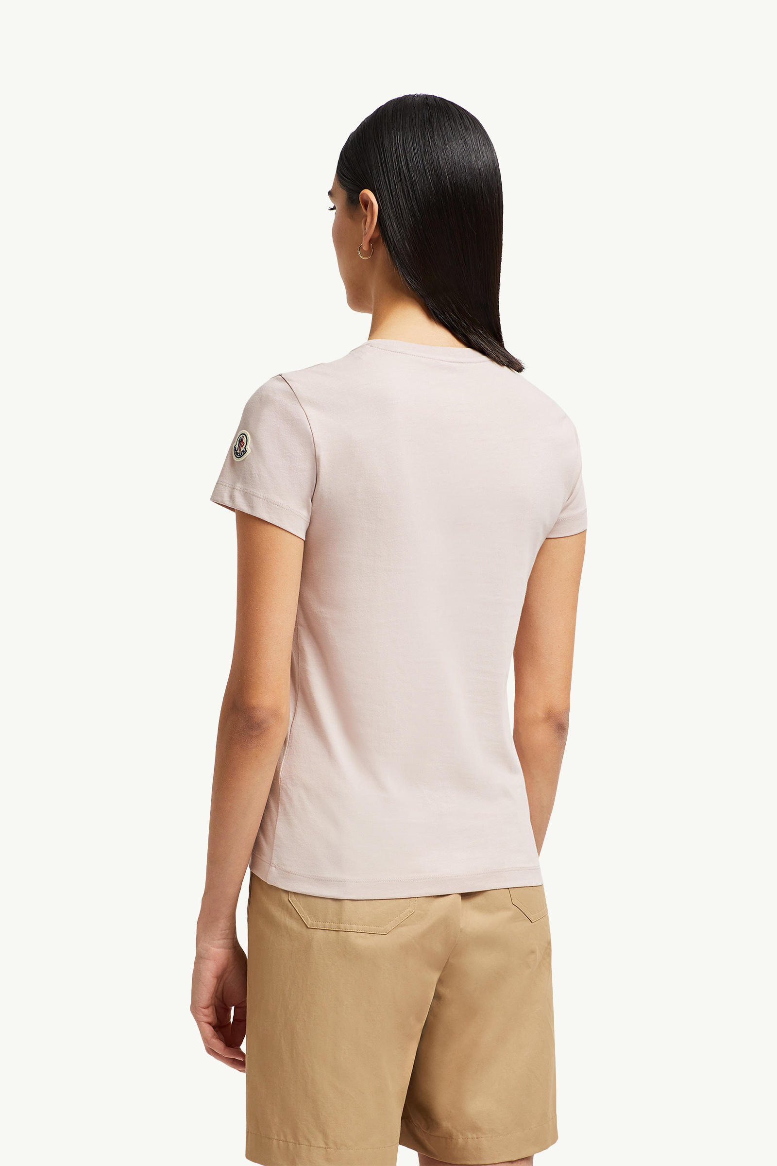 Camiseta de algodón con logotipo bordado con perlas Mujer Rosado claro Moncler 4