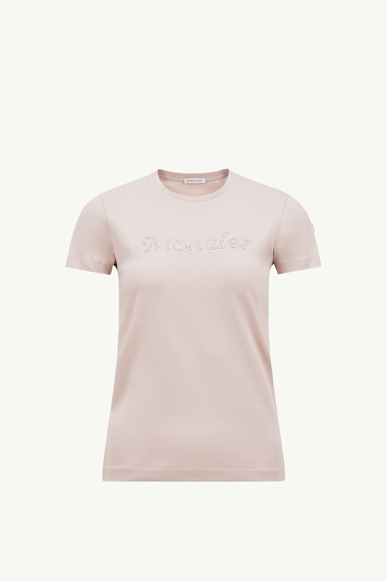 Pearl-Embroidered Logo Cotton T-Shirt Women Light Pink Moncler 2