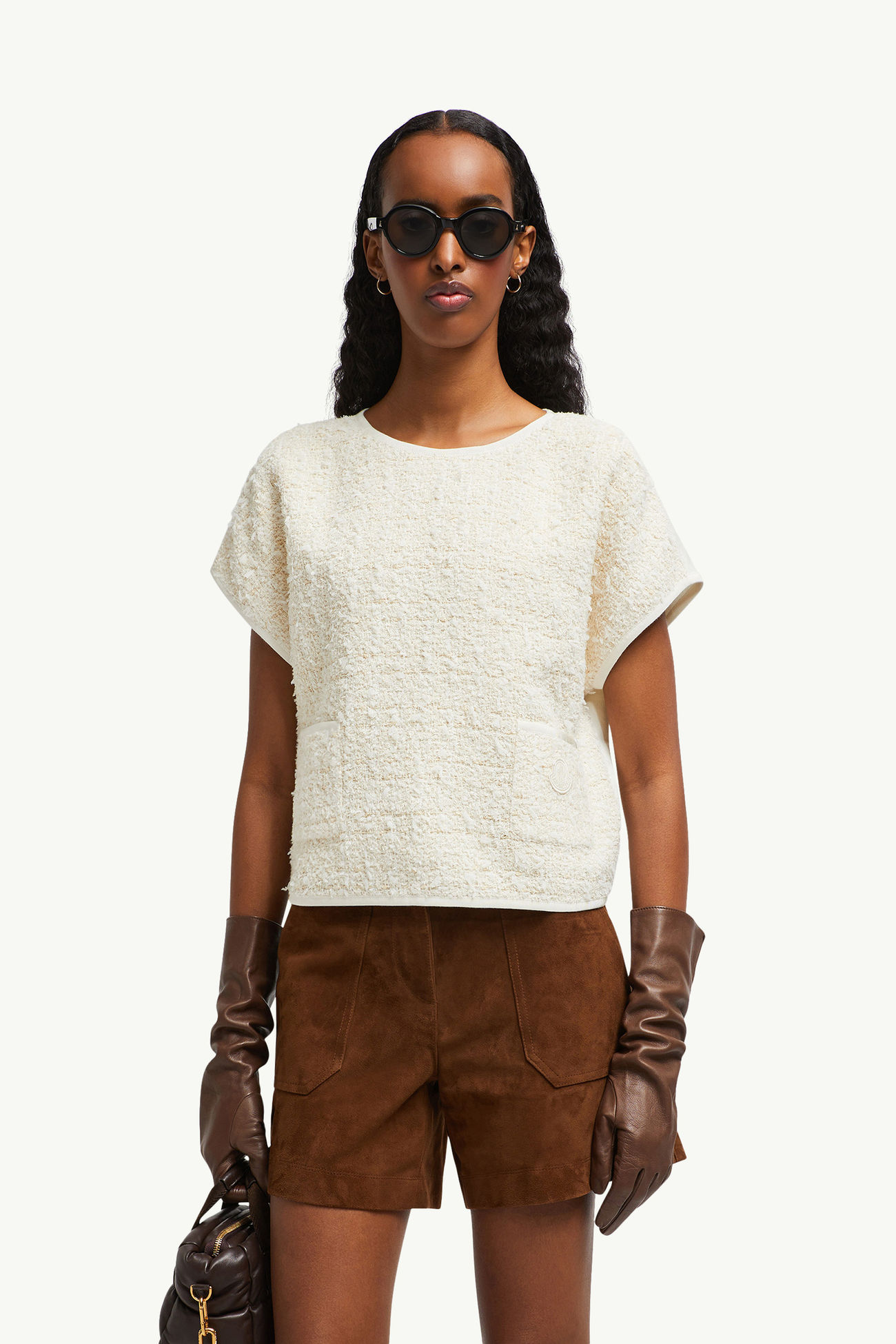 Top de seda y tweed Mujer Blanco Moncler 0