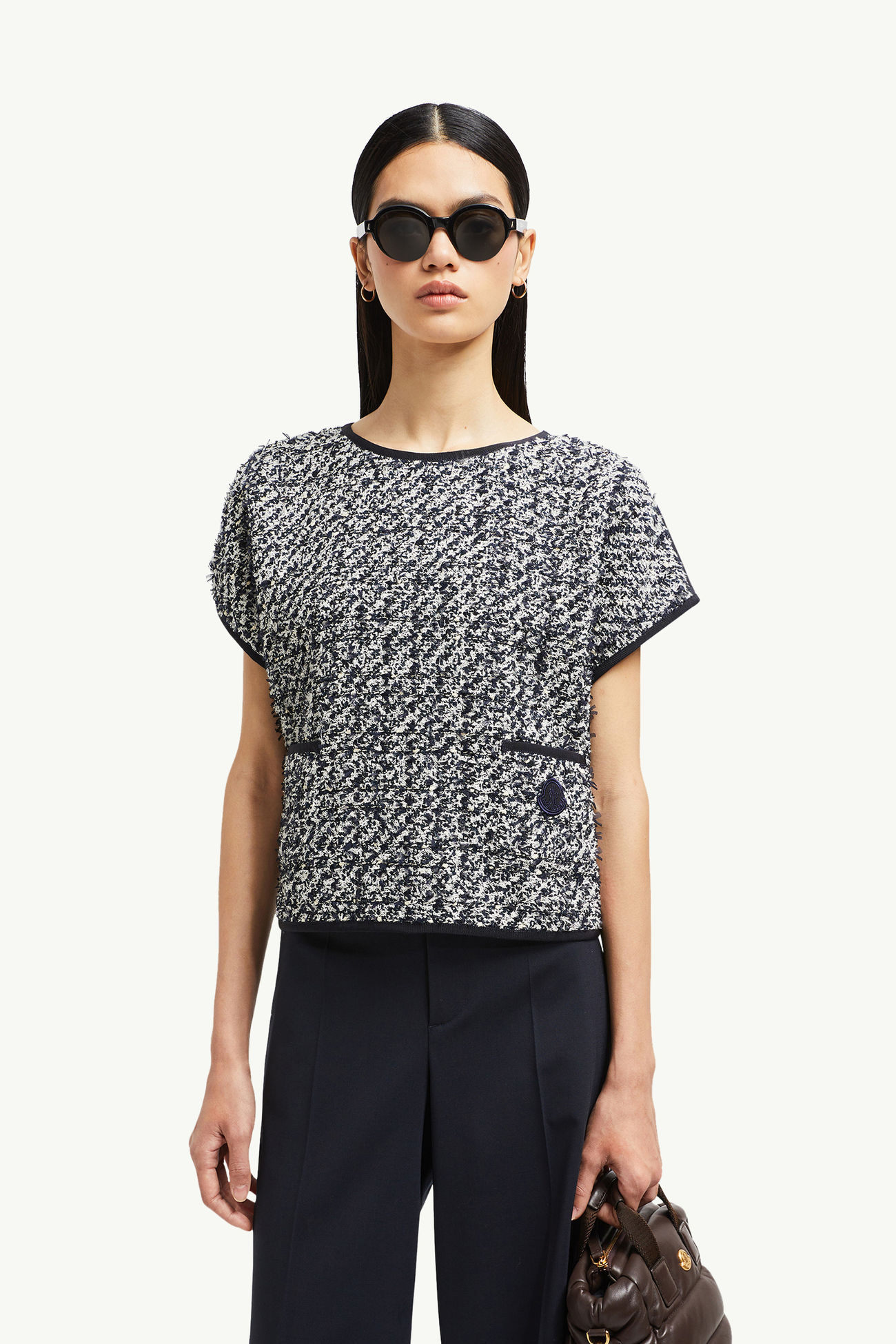 Silk & Tweed Top Women Blue & White Moncler 0