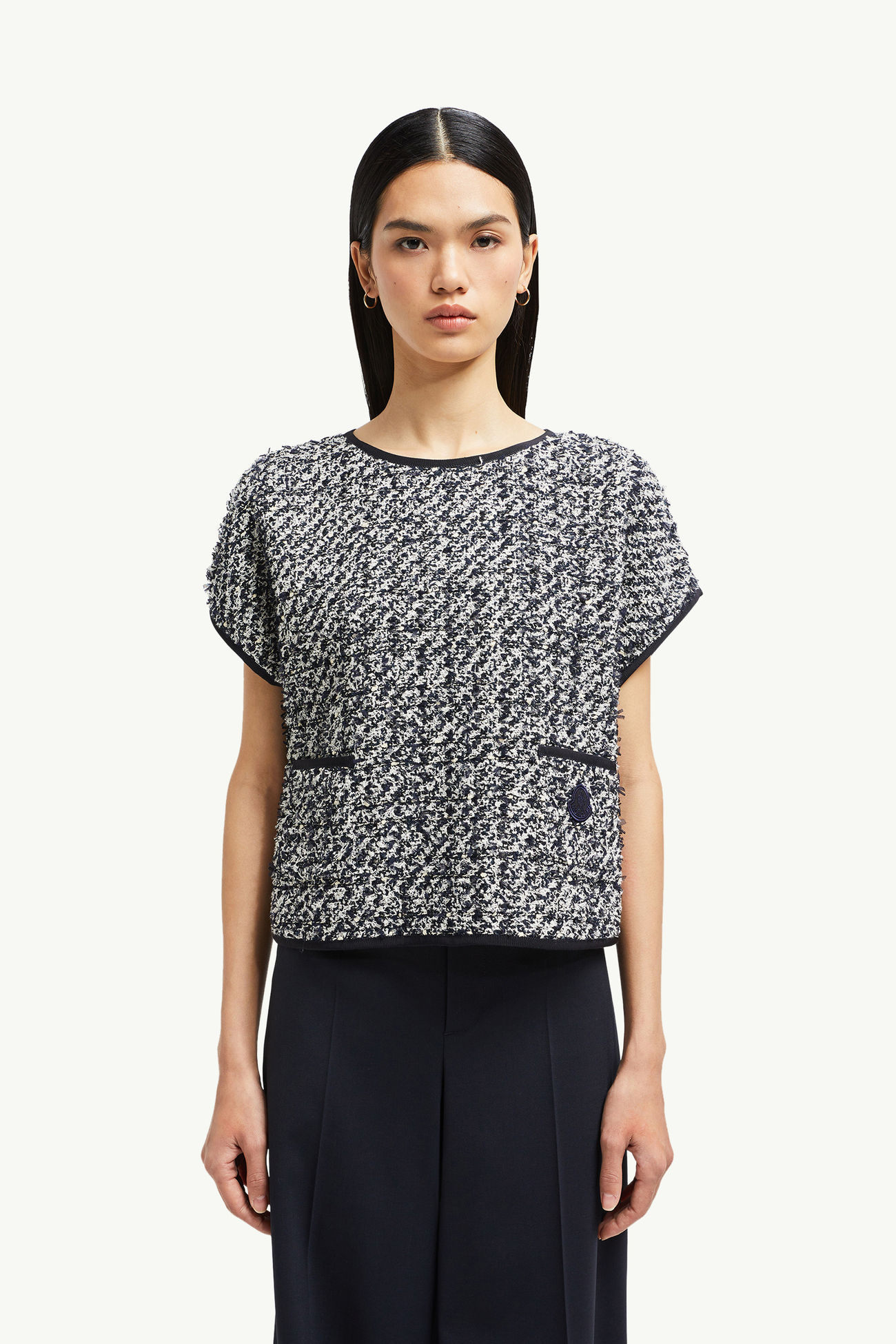 Oberteil aus Seide und Tweed Damen Blau & Weiss Moncler 3