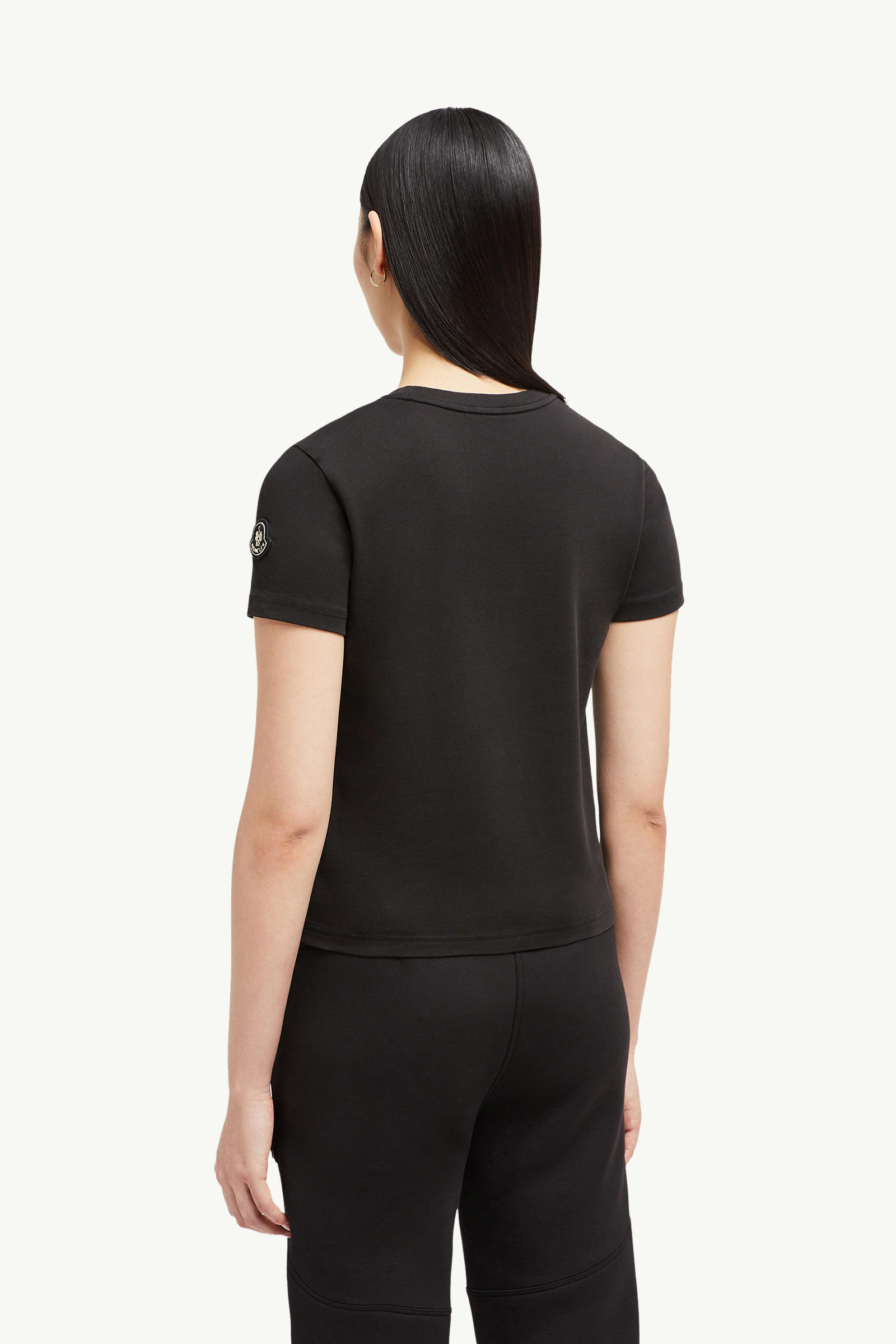 Embroidered Calligraphy Logo Cotton T-Shirt Women Black Moncler 4