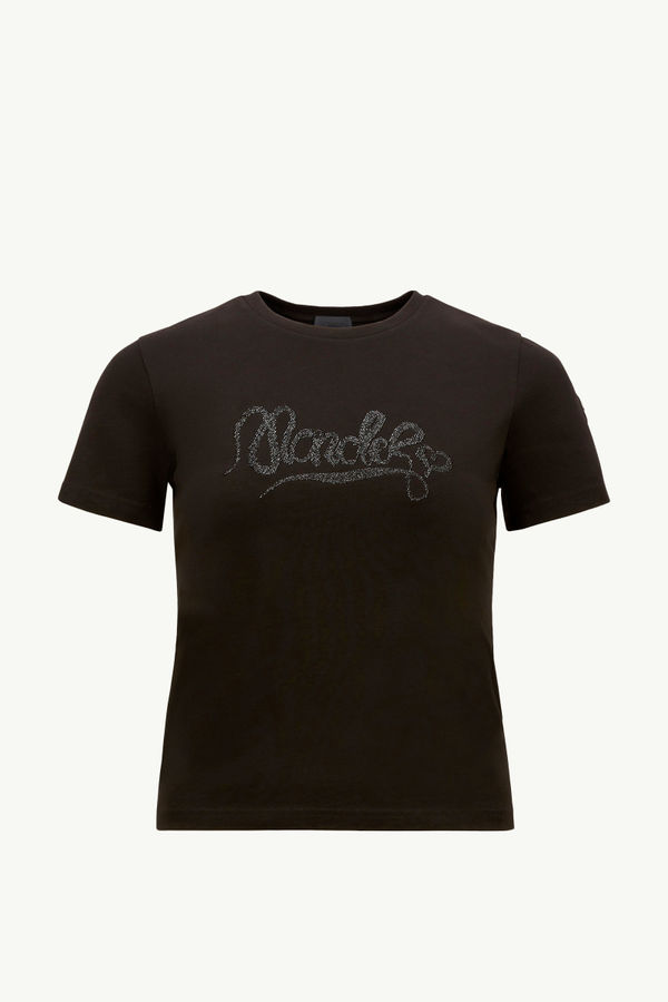 Embroidered Calligraphy Logo Cotton T-Shirt Women Black Moncler 2
