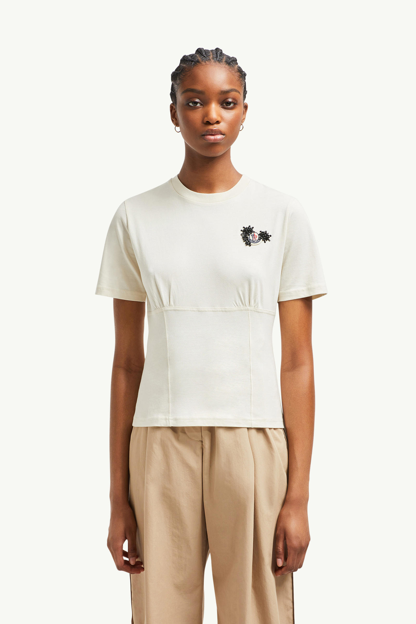 Hand-Beaded Cotton Top Women White Moncler 3