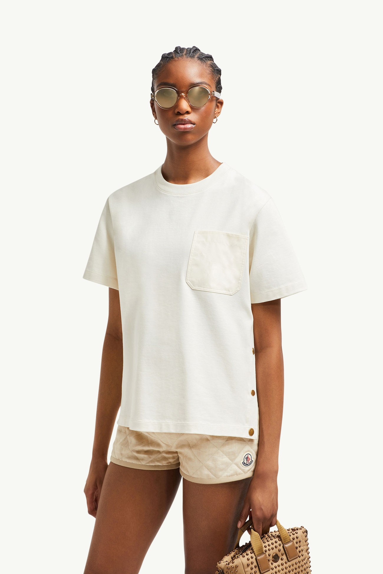 T-shirt en coton avec poche Femmes Blanc Moncler 0