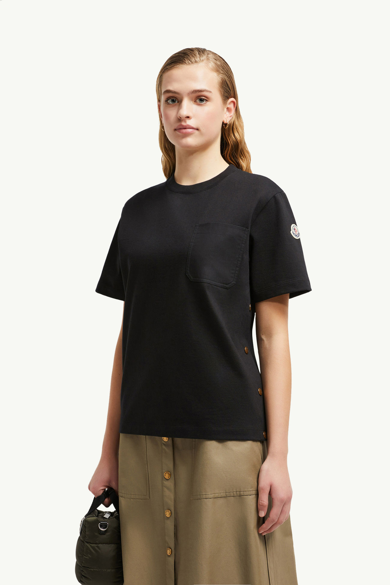 Camiseta de algodón con bolsillo Mujer Negro Moncler 0