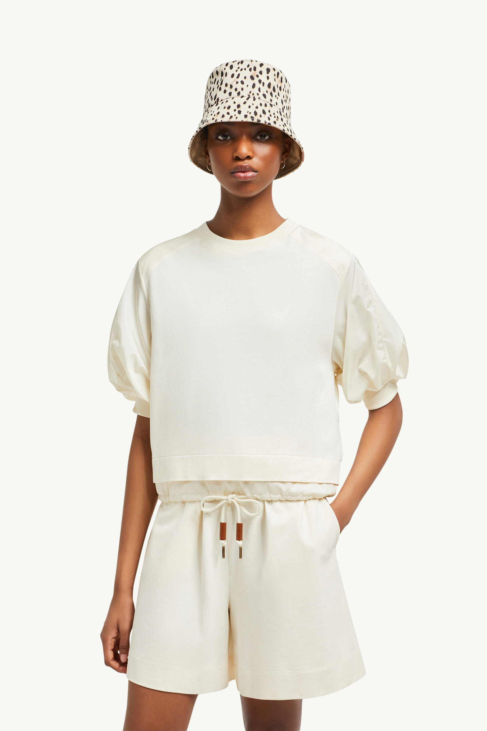 Puff Sleeve Cotton T-Shirt Women White Moncler 0