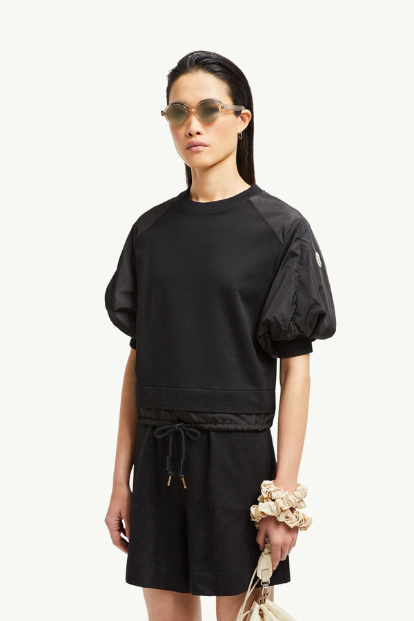 T-shirt en coton à manches bouffantes Femmes Noir Moncler 0
