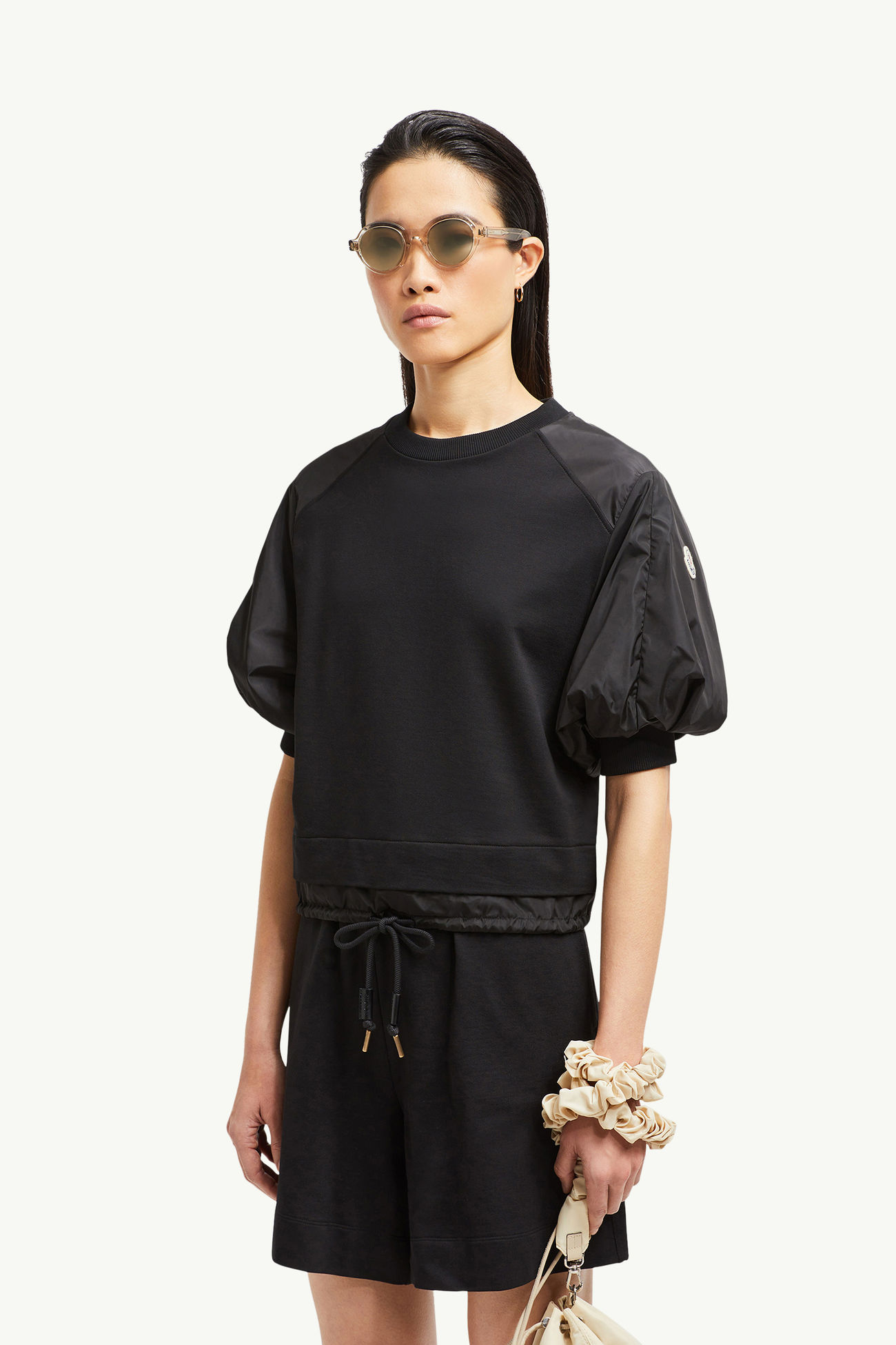 T-shirt in cotone con maniche a sbuffo Donna Nero Moncler 0