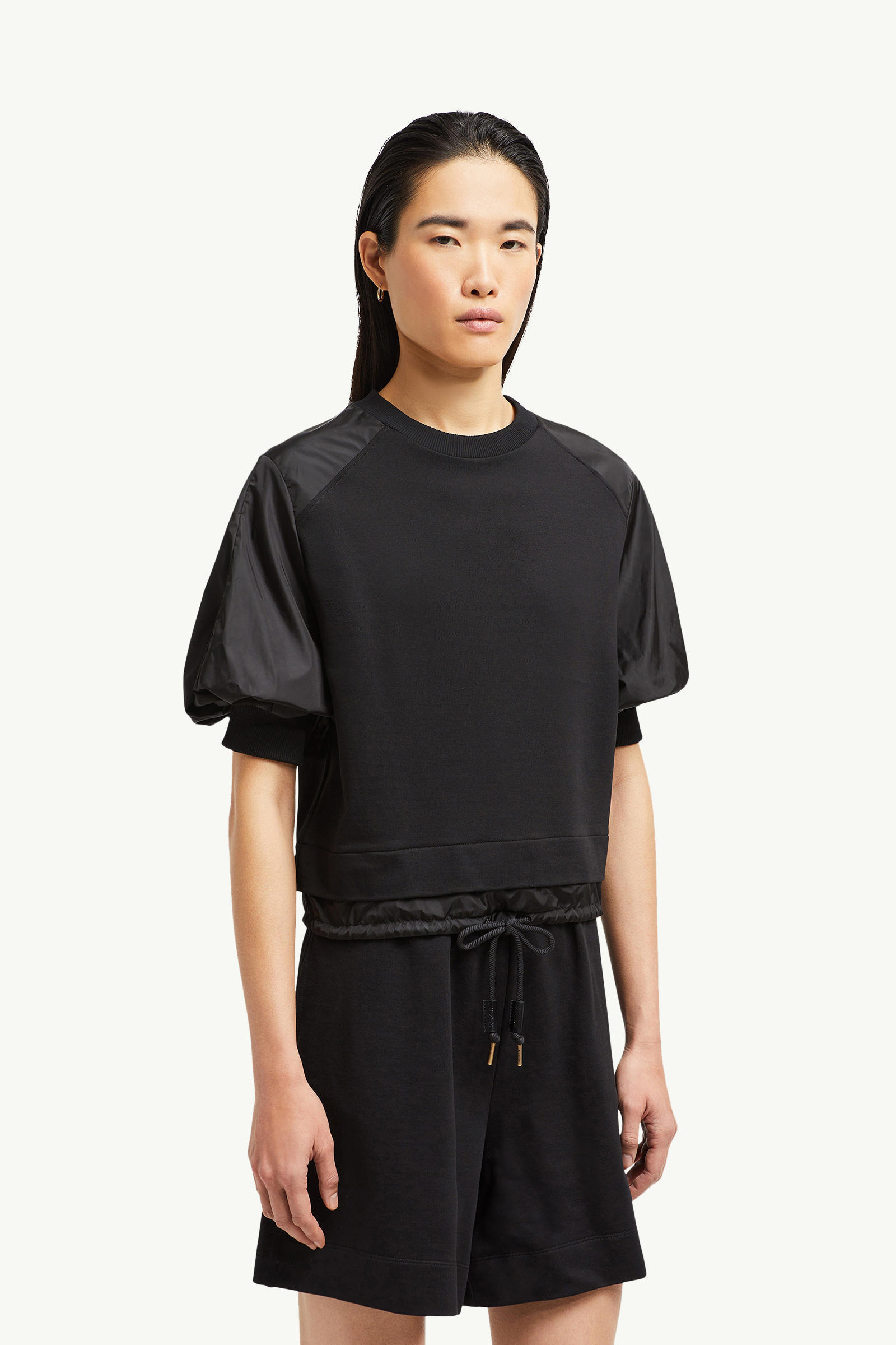 Puff Sleeve Cotton T-Shirt Women Black Moncler 3