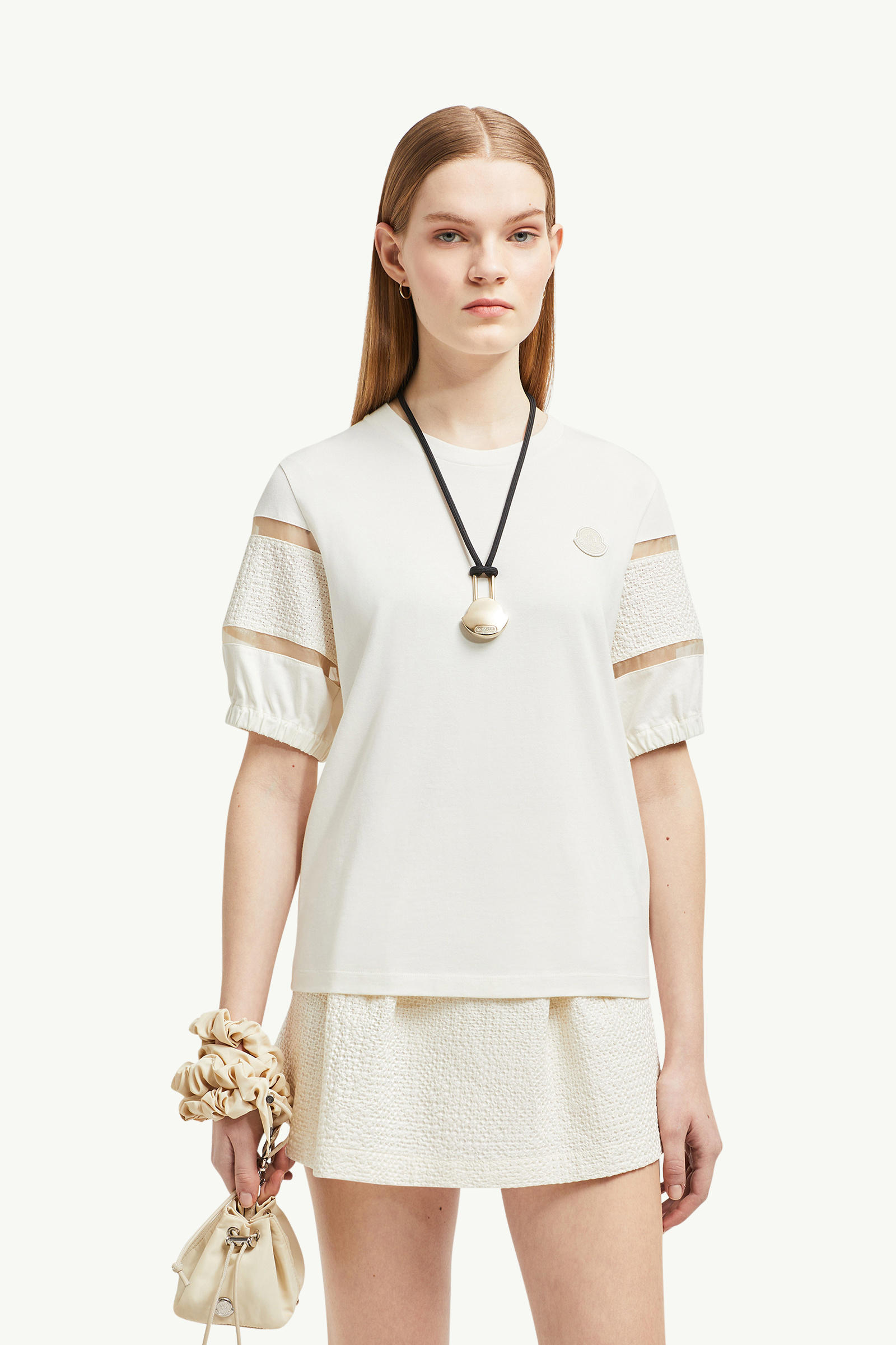 Silk Trim Cotton T-Shirt Women White Moncler 0