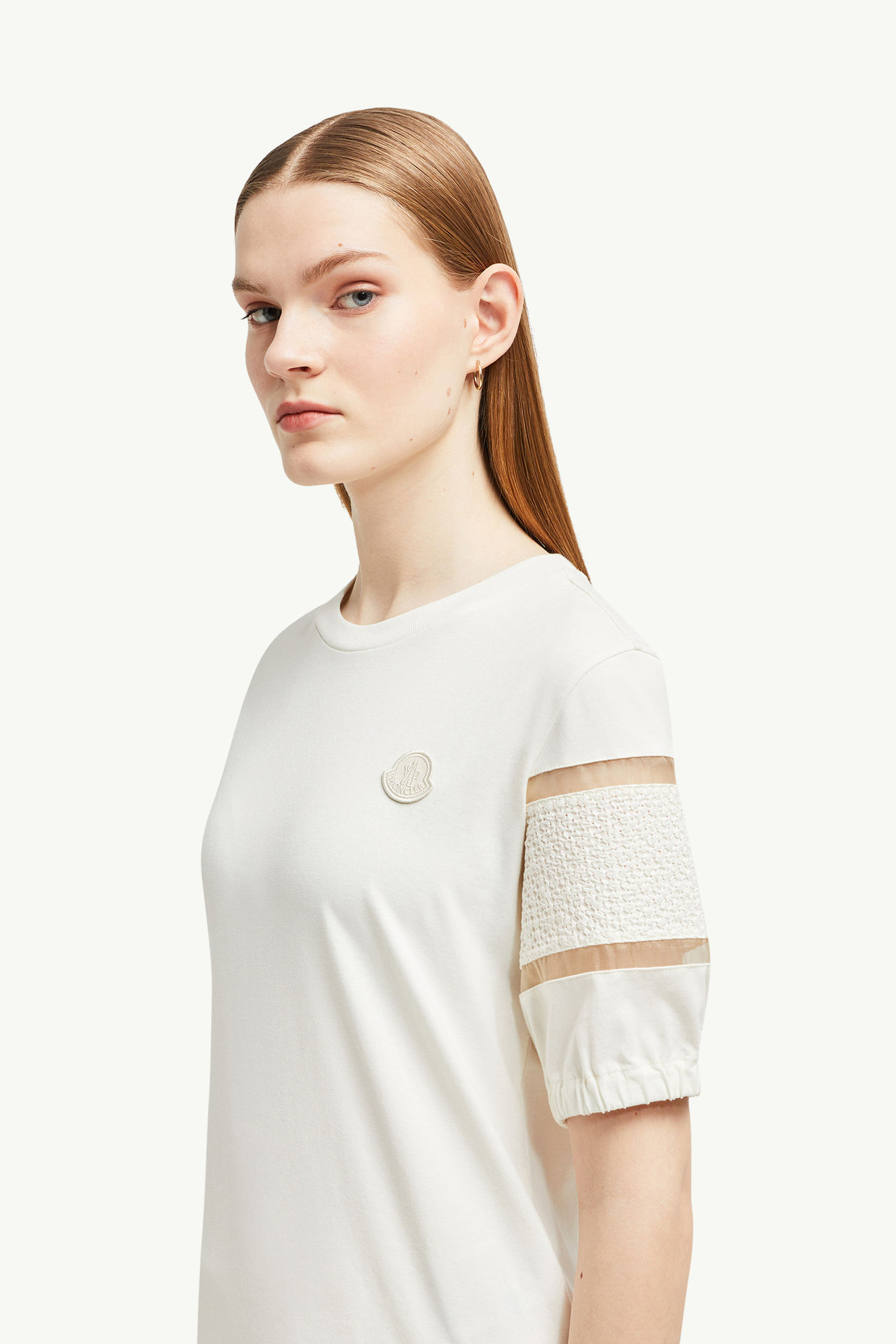 Camiseta de algodón con ribete de seda Mujer Blanco Moncler 1