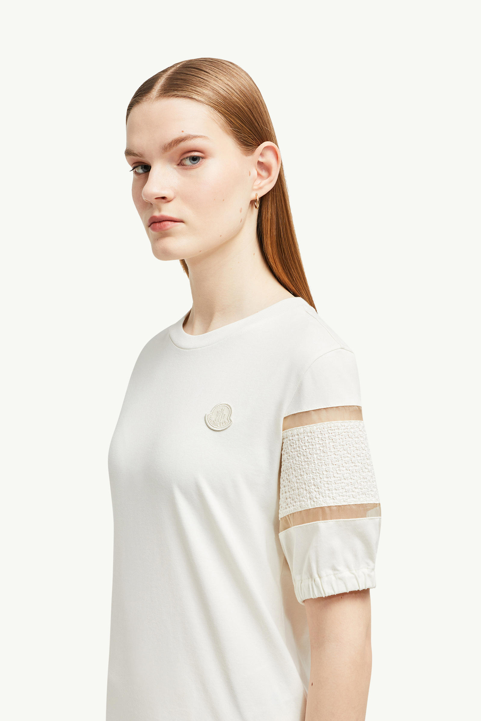 Silk Trim Cotton T-Shirt Women White Moncler 1