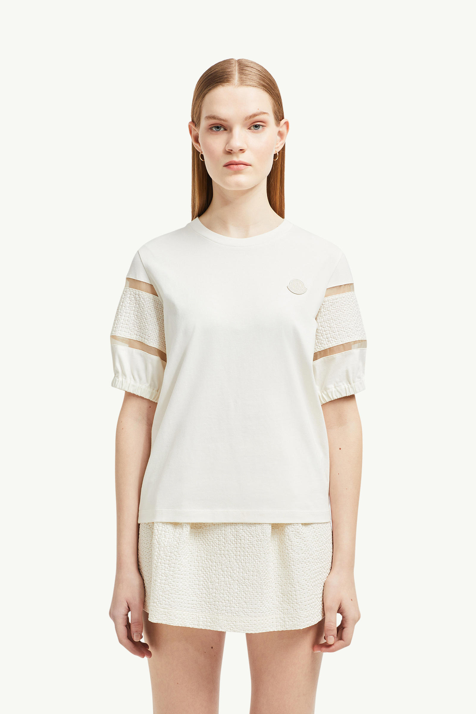 Silk Trim Cotton T-Shirt Women White Moncler 3