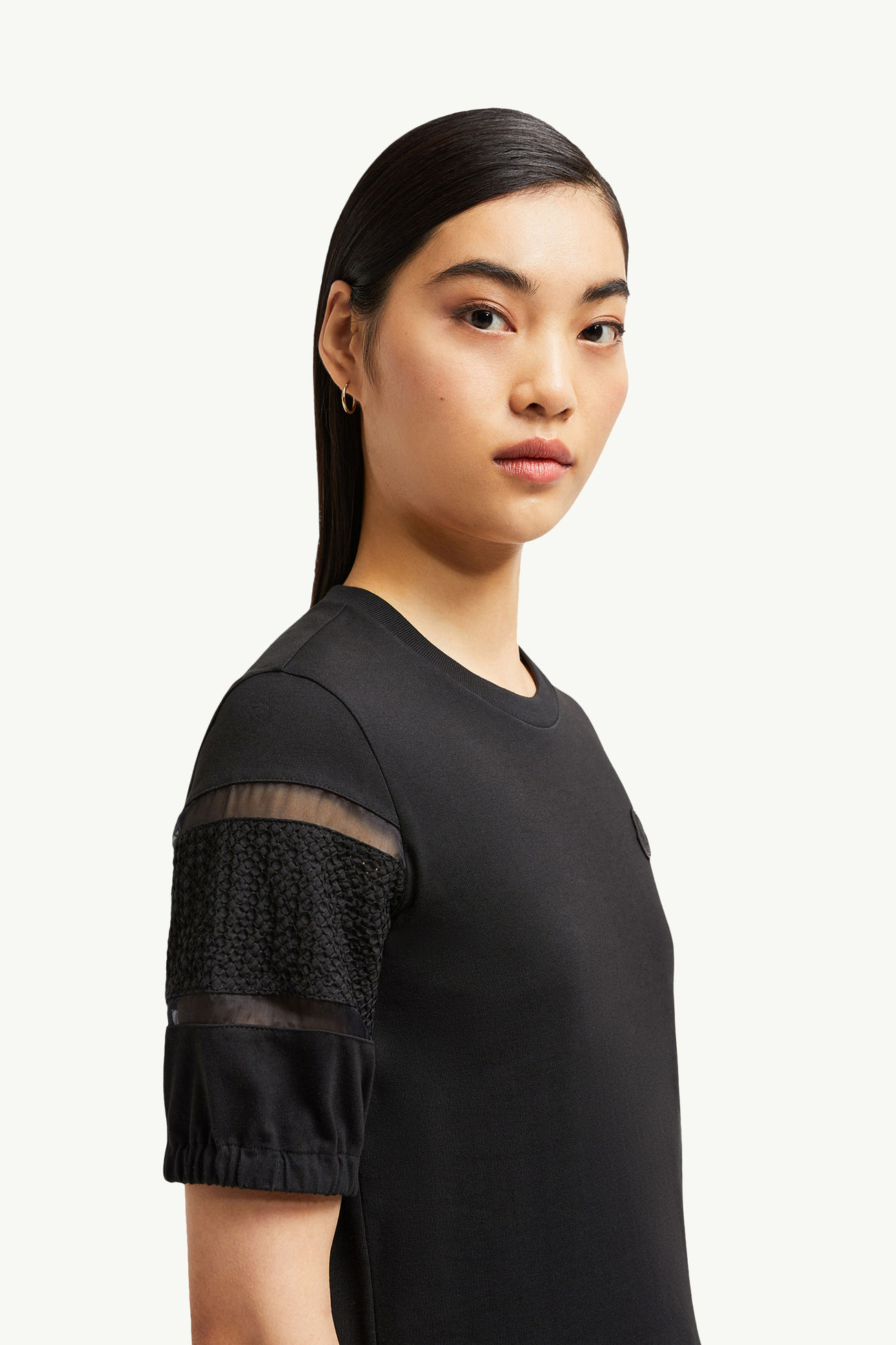 T-shirt in cotone con finiture in seta Donna Nero Moncler 1