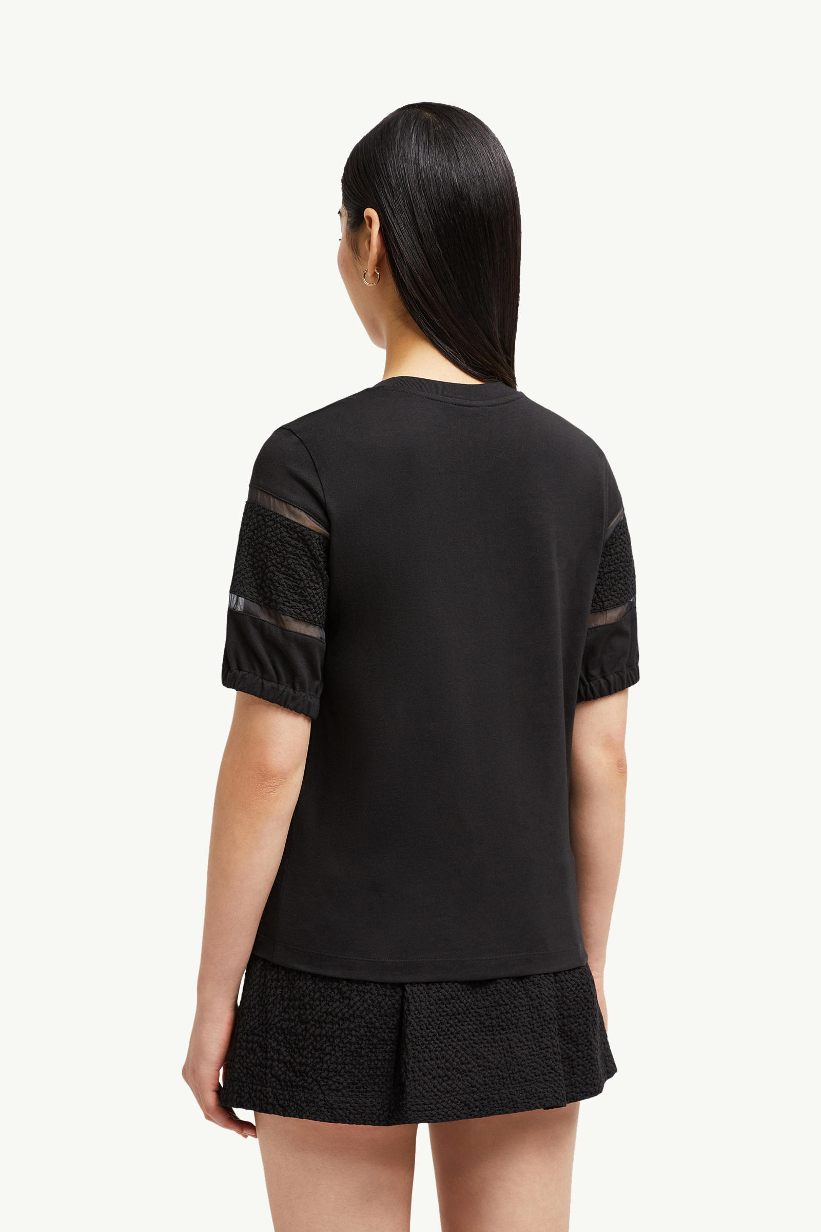 Silk Trim Cotton T-Shirt Women Black Moncler 4