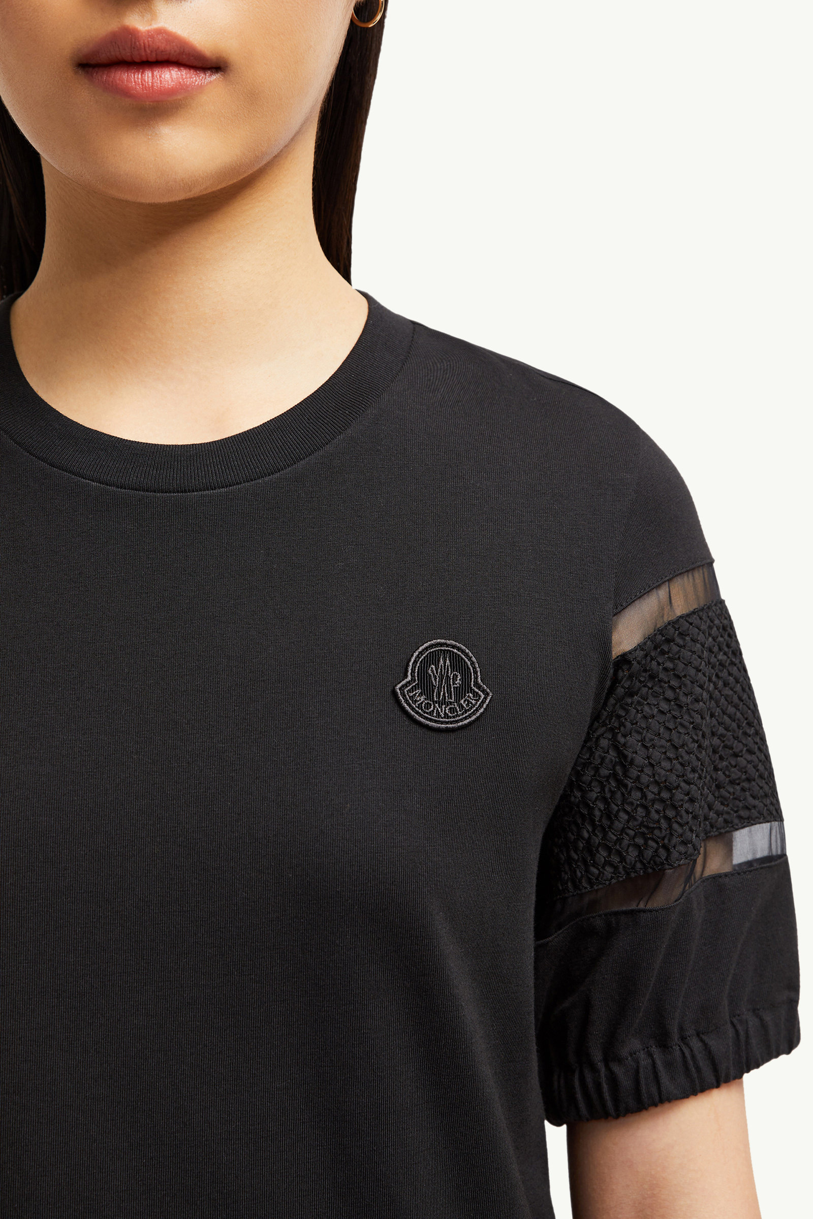 Silk Trim Cotton T-Shirt Women Black Moncler 5