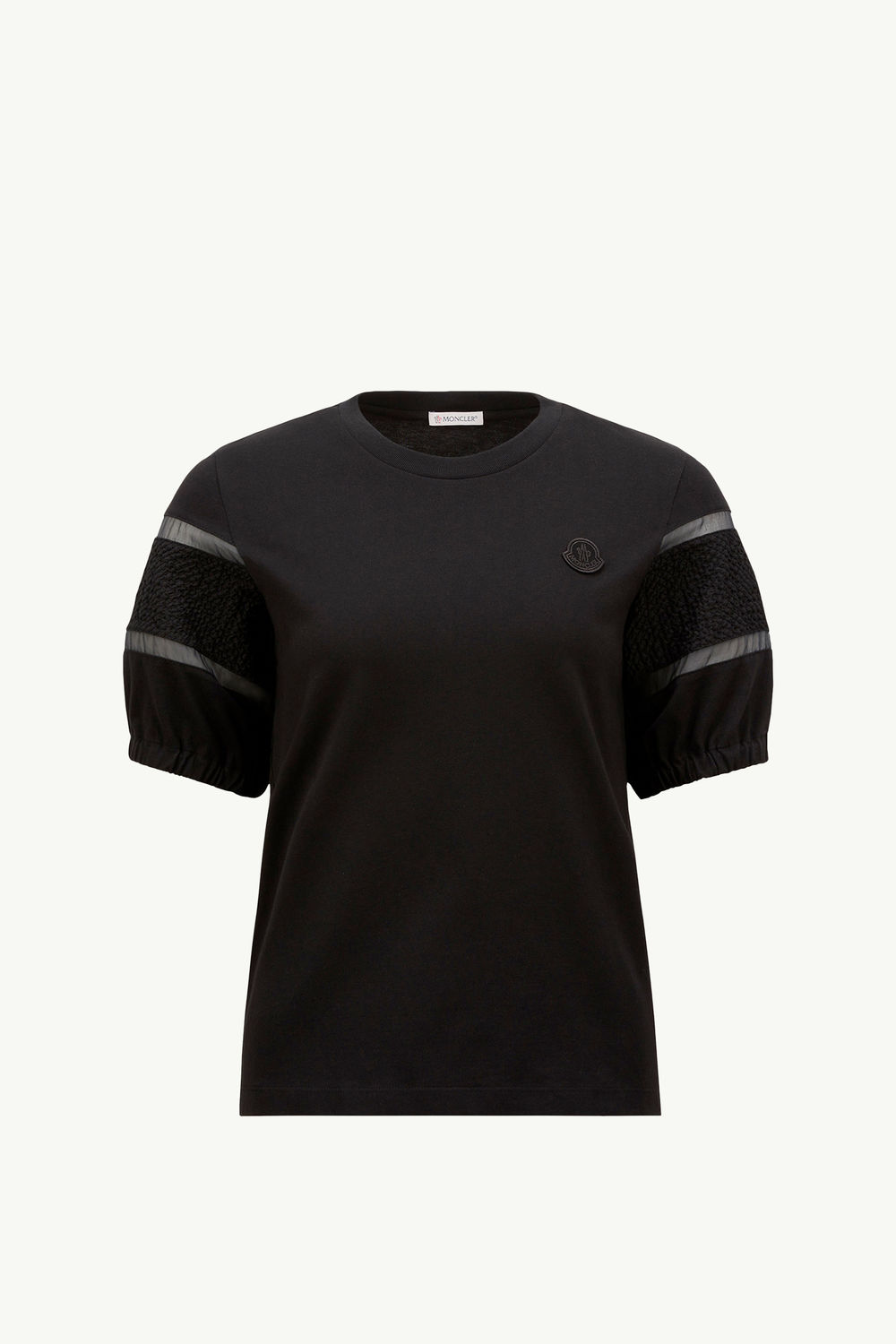 Silk Trim Cotton T-Shirt Women Black Moncler 2