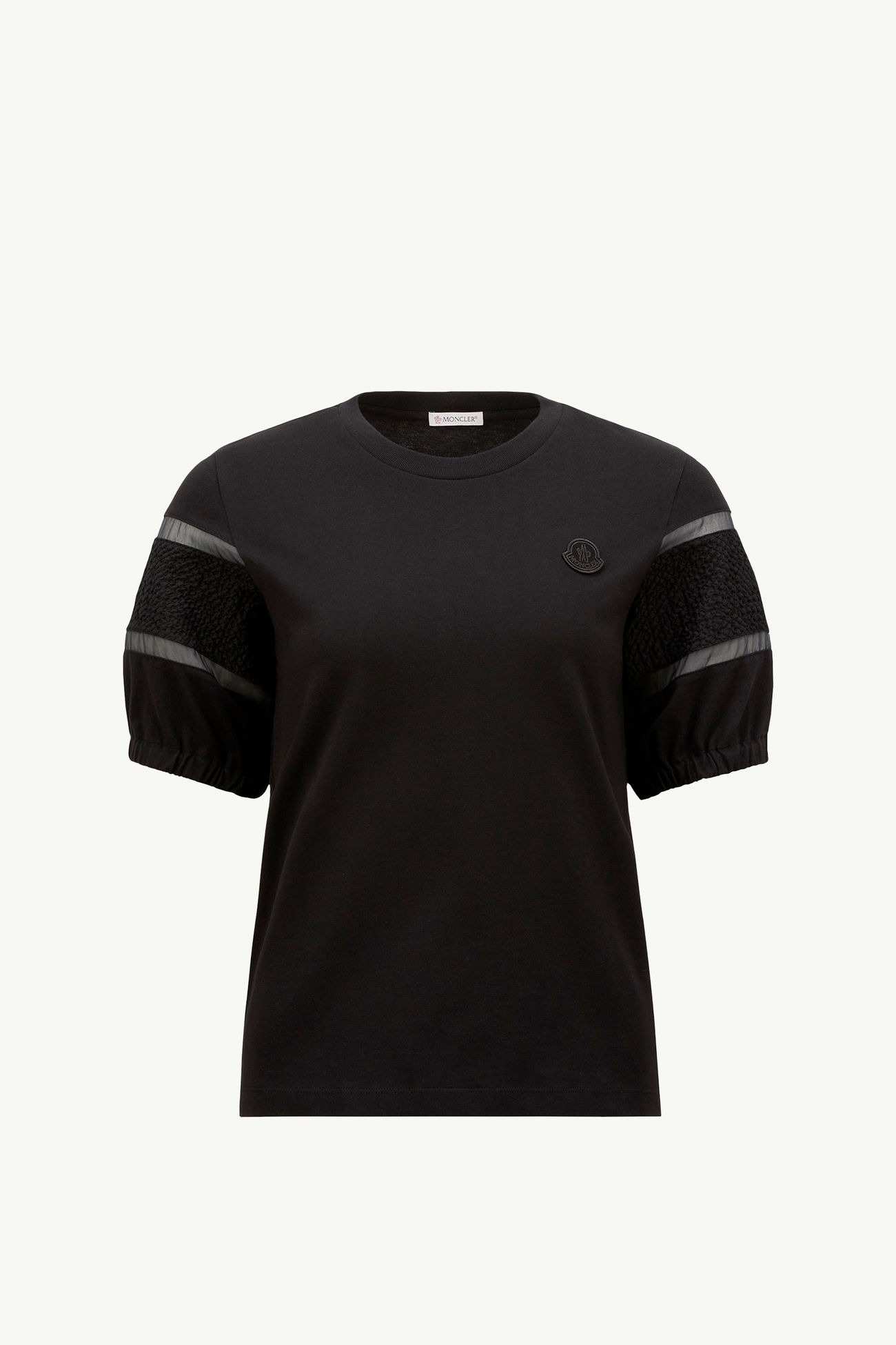 Silk Trim Cotton T-Shirt Women Black Moncler 2