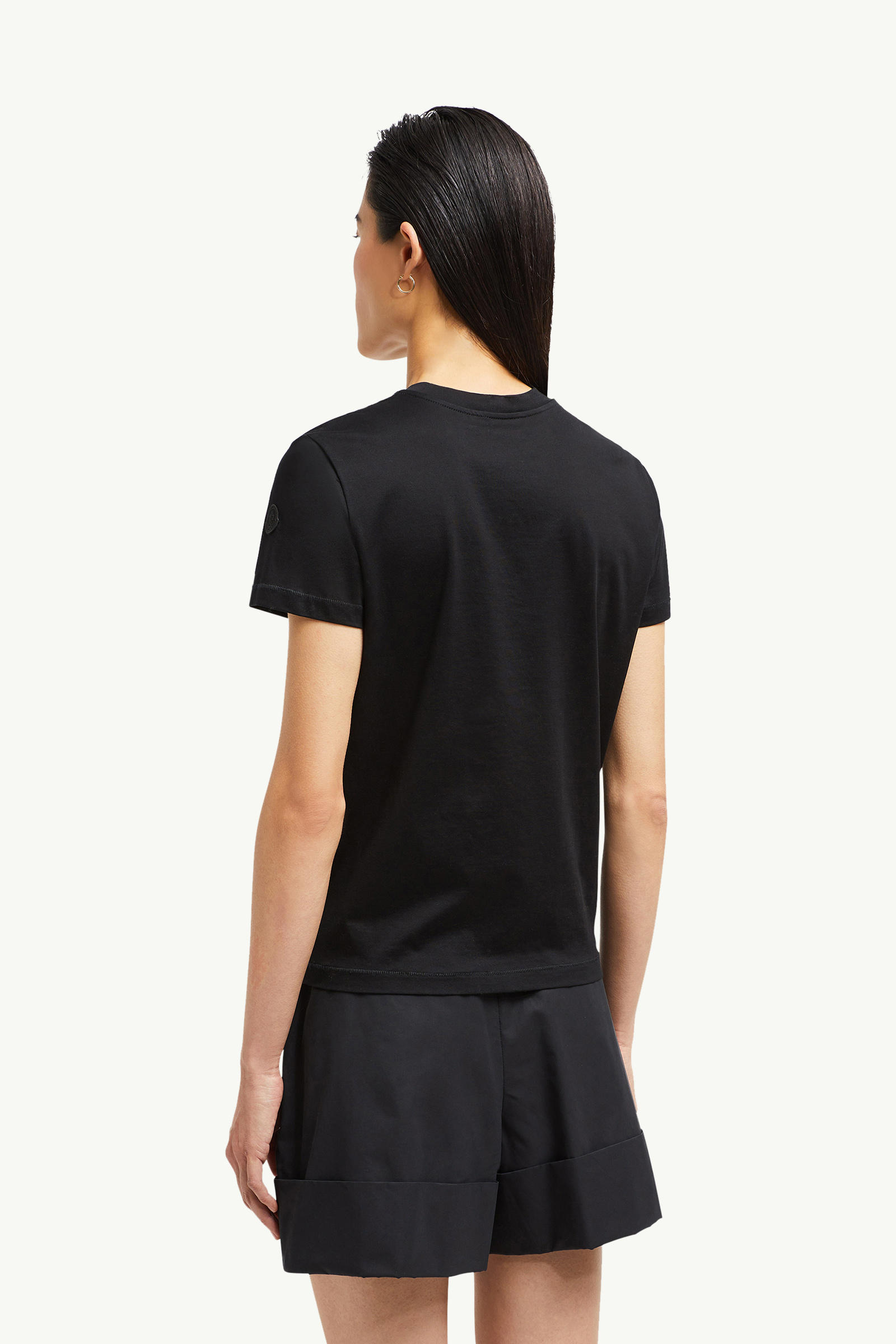 Perlenbesticktes T-Shirt aus Baumwolle Damen Schwarz Moncler 4