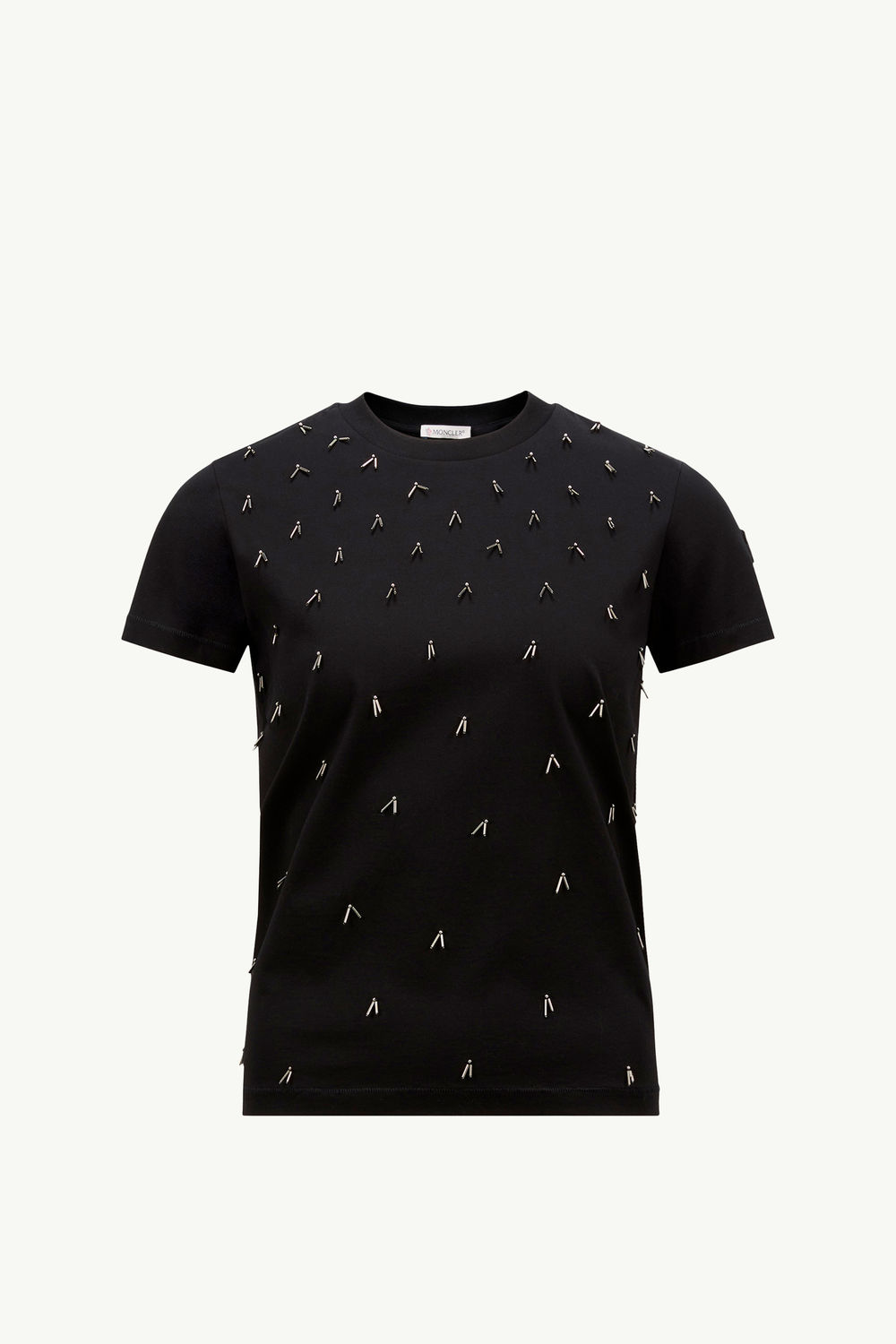 Beaded Cotton T-Shirt Women Black Moncler 2