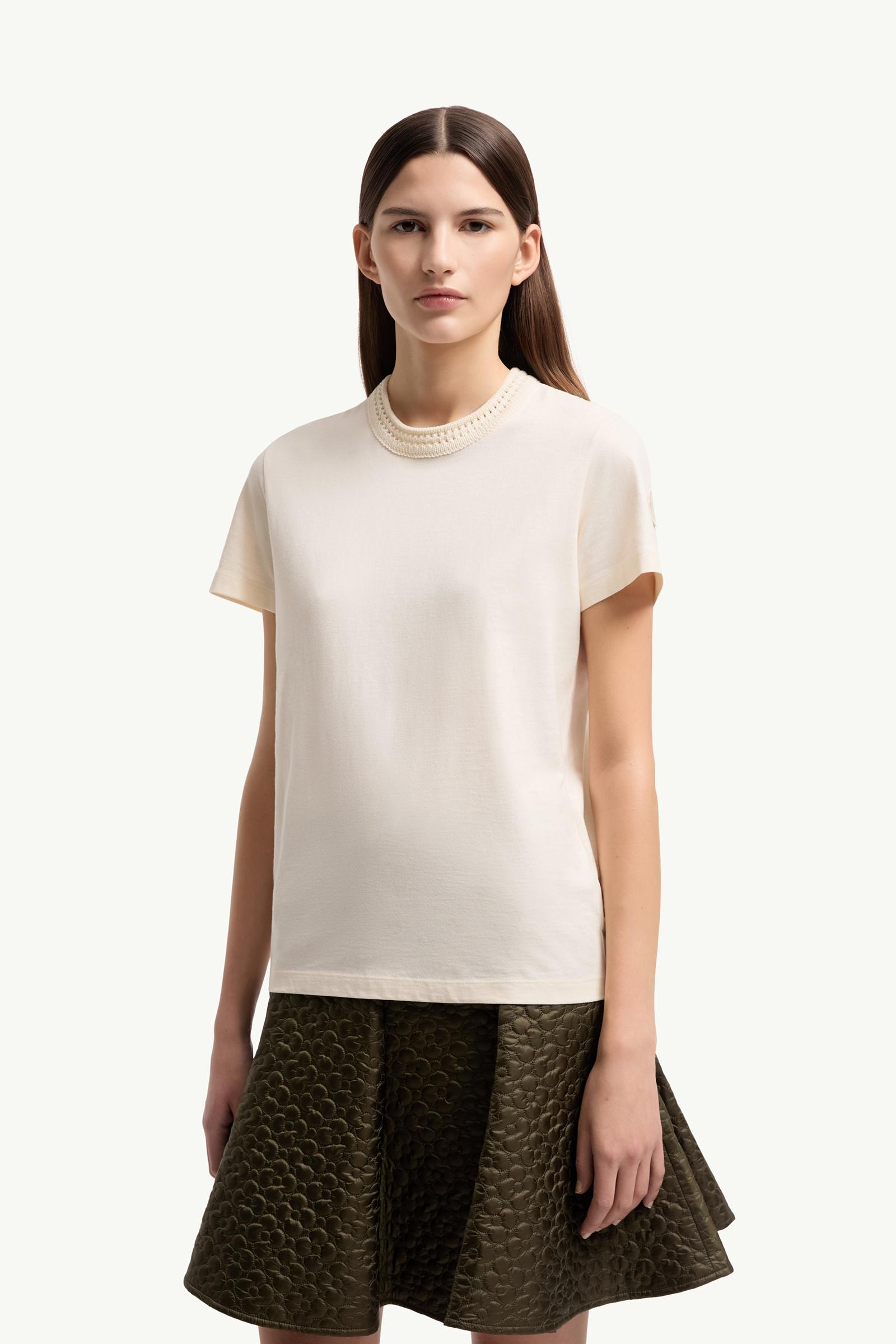 White Crochet Accent Cotton T-Shirt - Valentine's Day for women