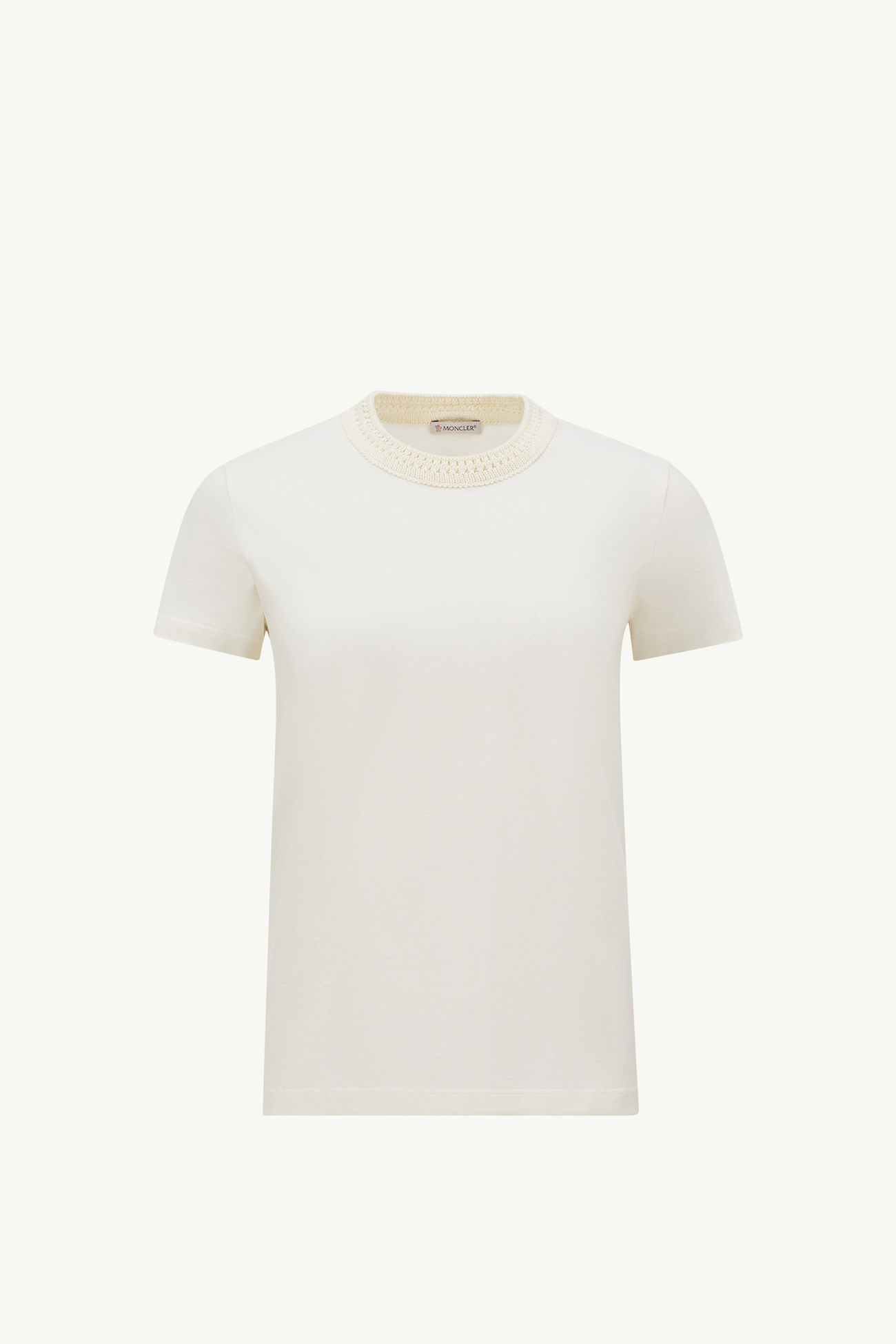 T-Shirt aus Baumwolle mit Häkelakzent Damen Weiß Moncler 2