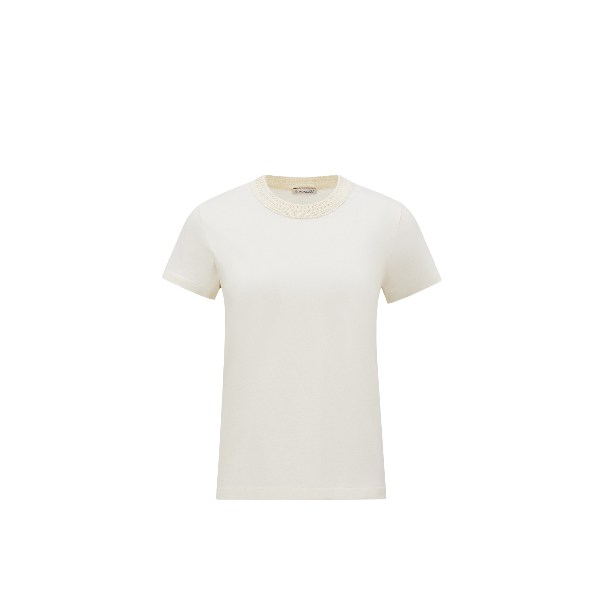 Moncler   Crochet Accent Cotton T-Shirt for Women in White, Size: S