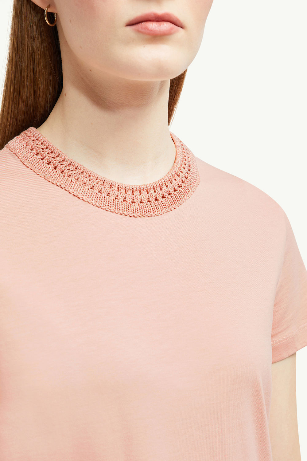 Crochet Accent Cotton T-Shirt Women Light Pink Moncler 5