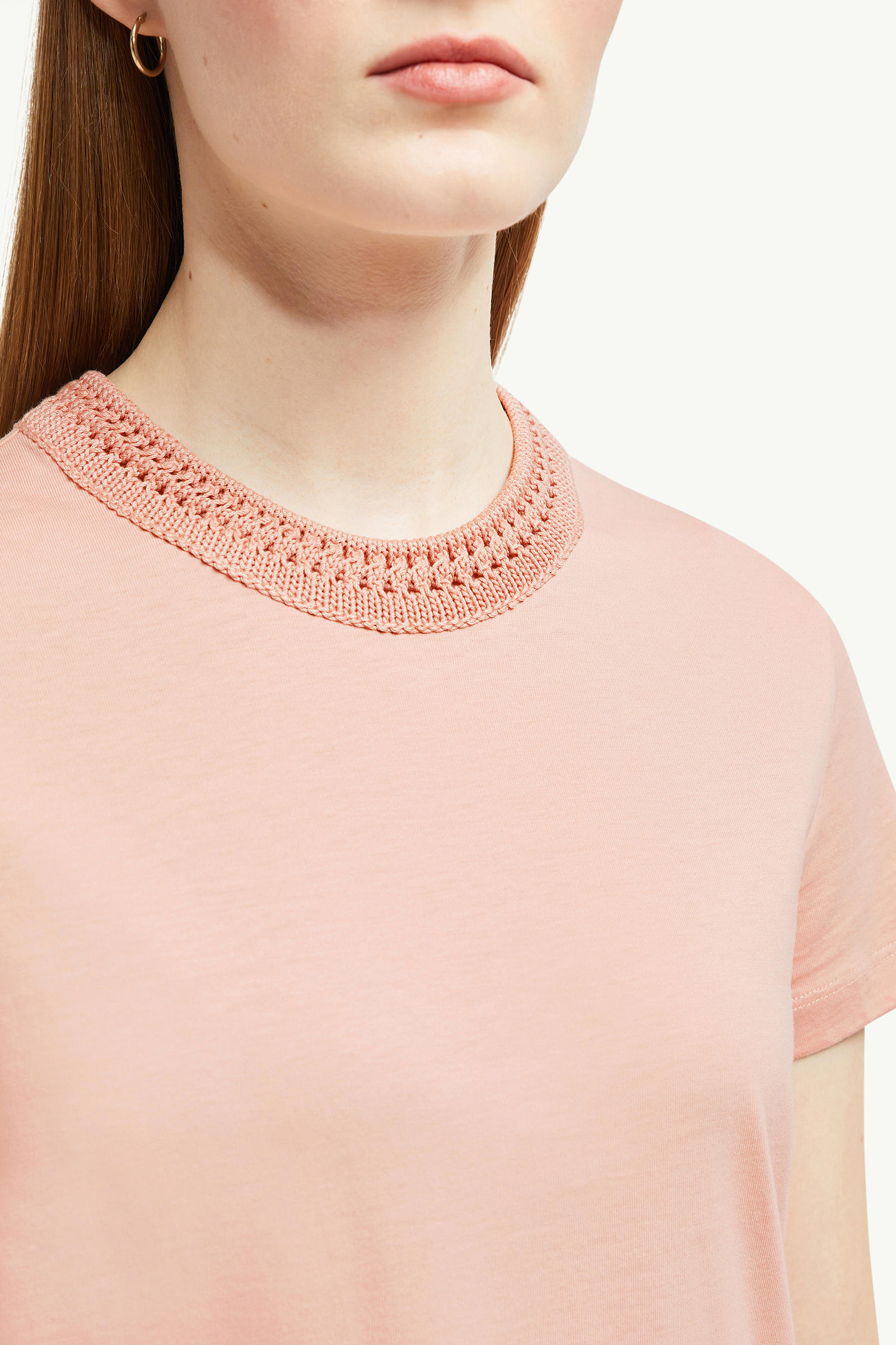Crochet Accent Cotton T-Shirt Women Light Pink Moncler 5