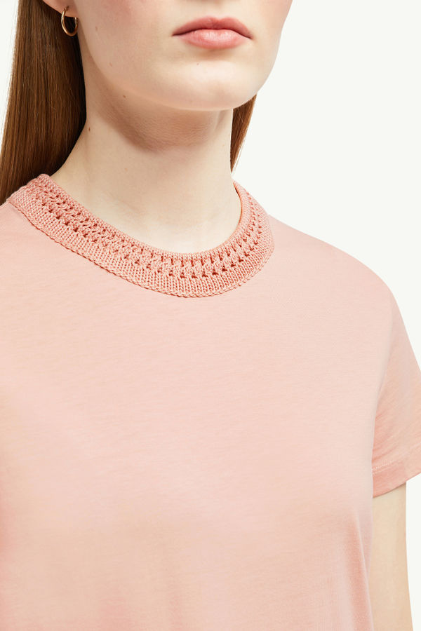 T-Shirt aus Baumwolle mit Häkelakzent Damen Hellpink Moncler 5