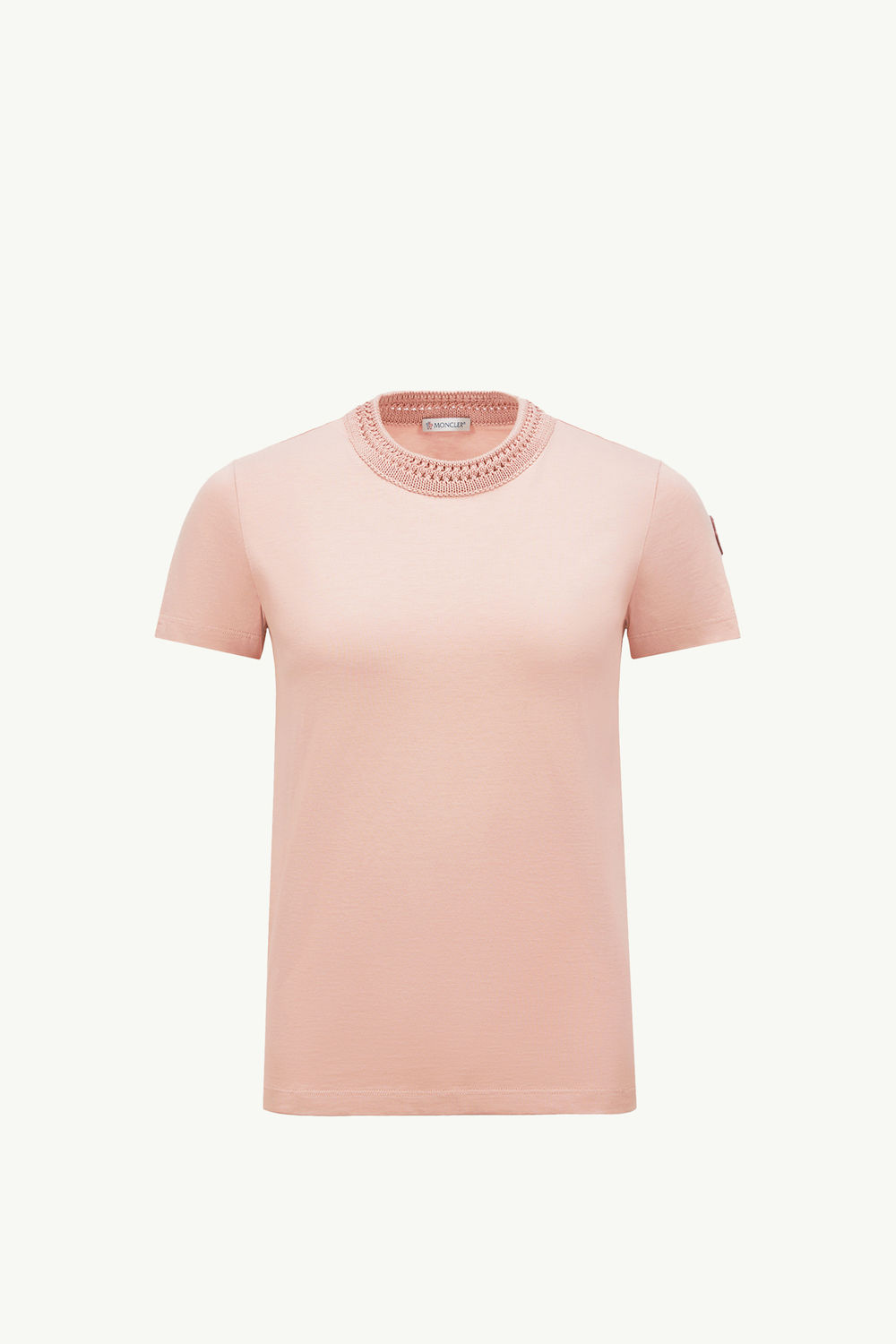 Crochet Accent Cotton T-Shirt Women Light Pink Moncler 2