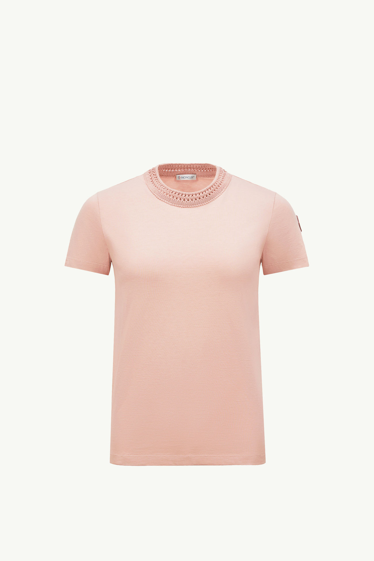 Crochet Accent Cotton T-Shirt Women Light Pink Moncler 2