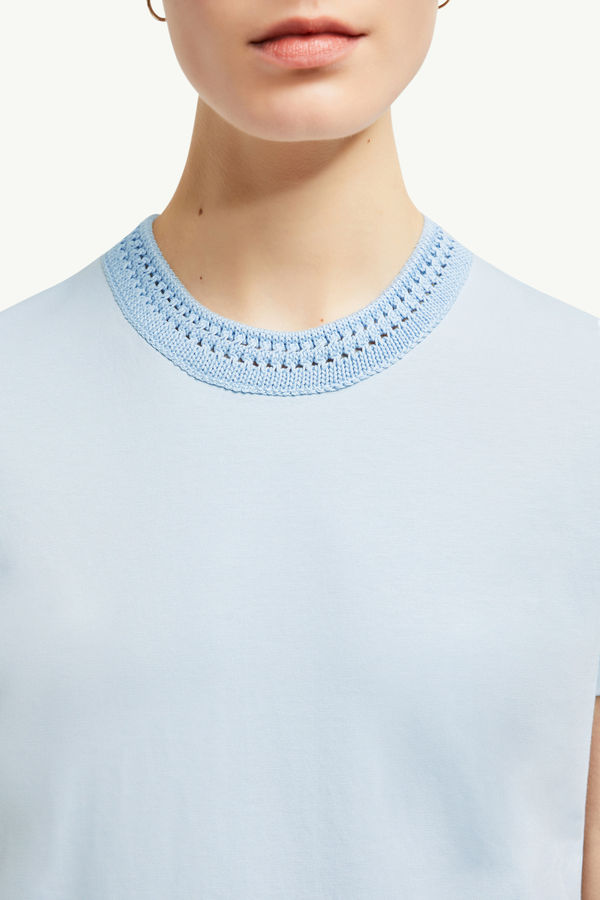 Crochet Accent Cotton T-Shirt Women Light Blue Moncler 5