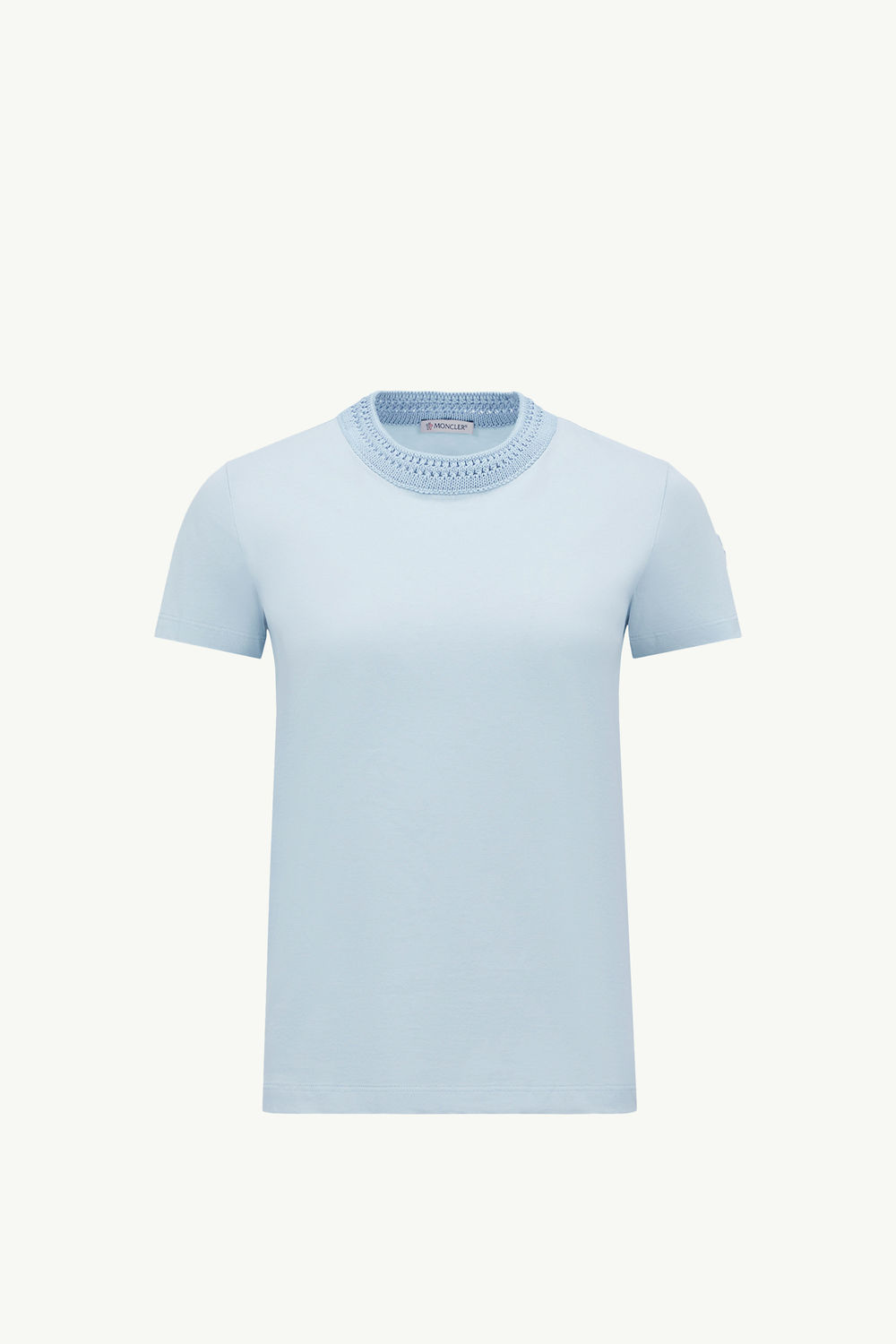 Crochet Accent Cotton T-Shirt Women Light Blue Moncler 2