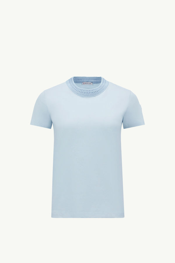 Crochet Accent Cotton T-Shirt Women Light Blue Moncler 2