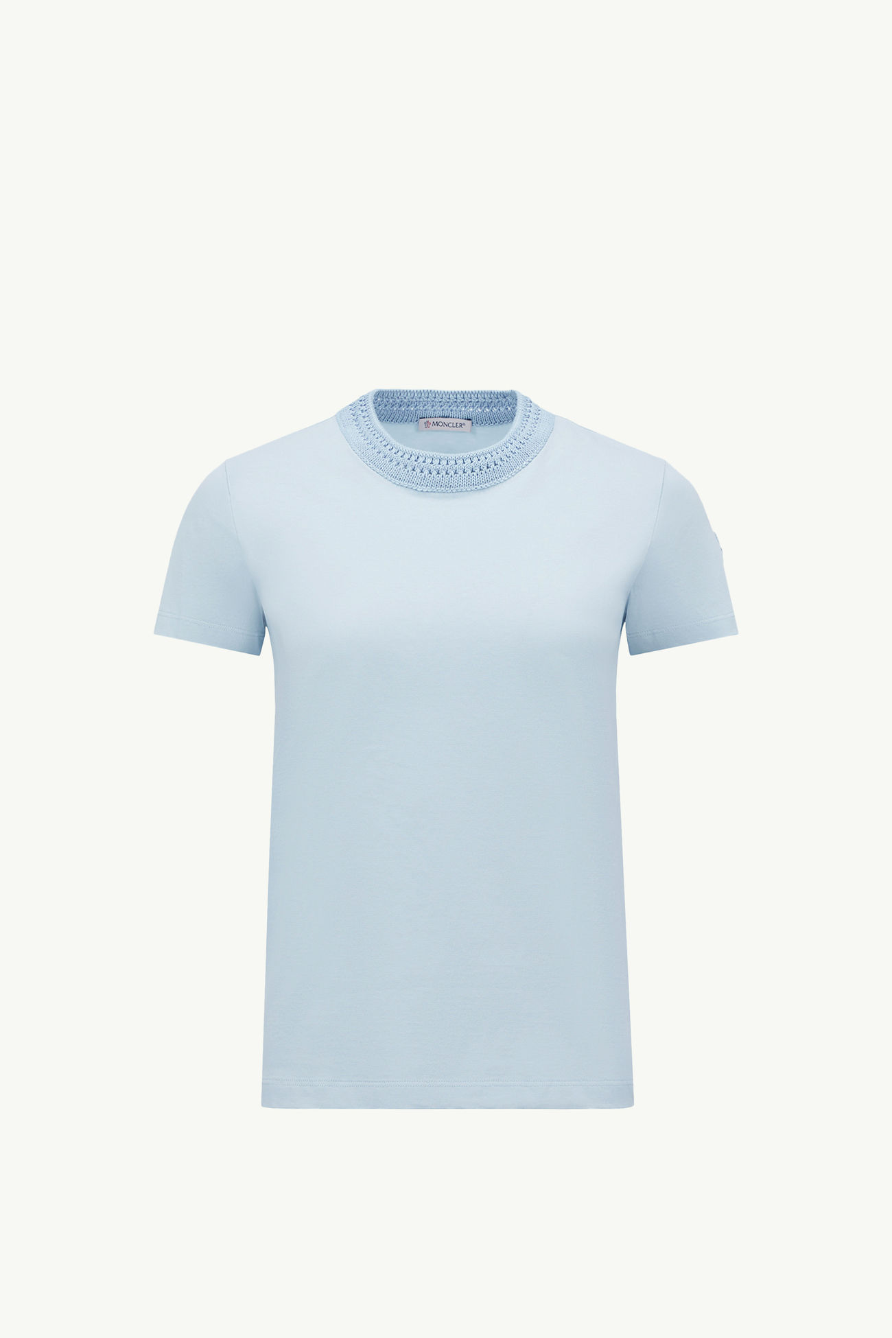 T-Shirt aus Baumwolle mit Häkelakzent Damen Hellblau Moncler 2
