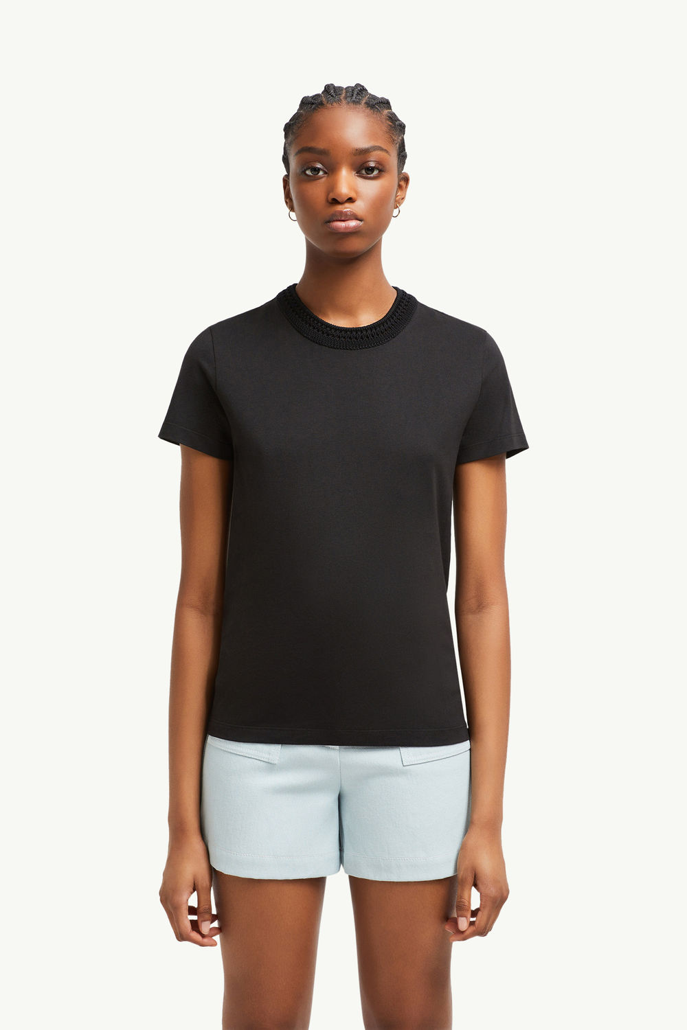 Crochet Accent Cotton T-Shirt Women Black Moncler 3