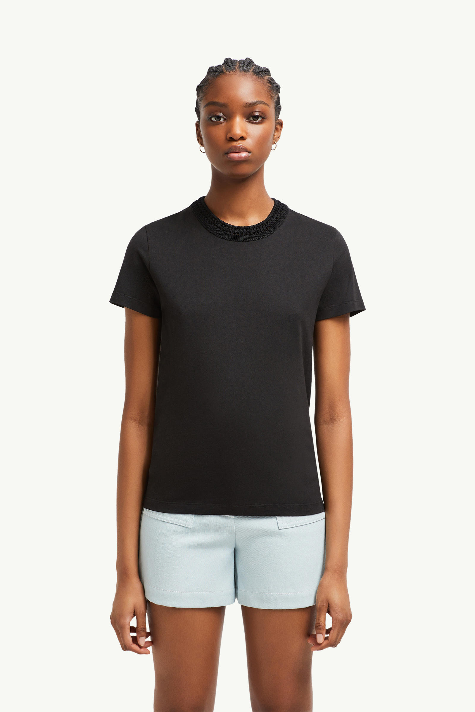 Crochet Accent Cotton T-Shirt Women Black Moncler 3