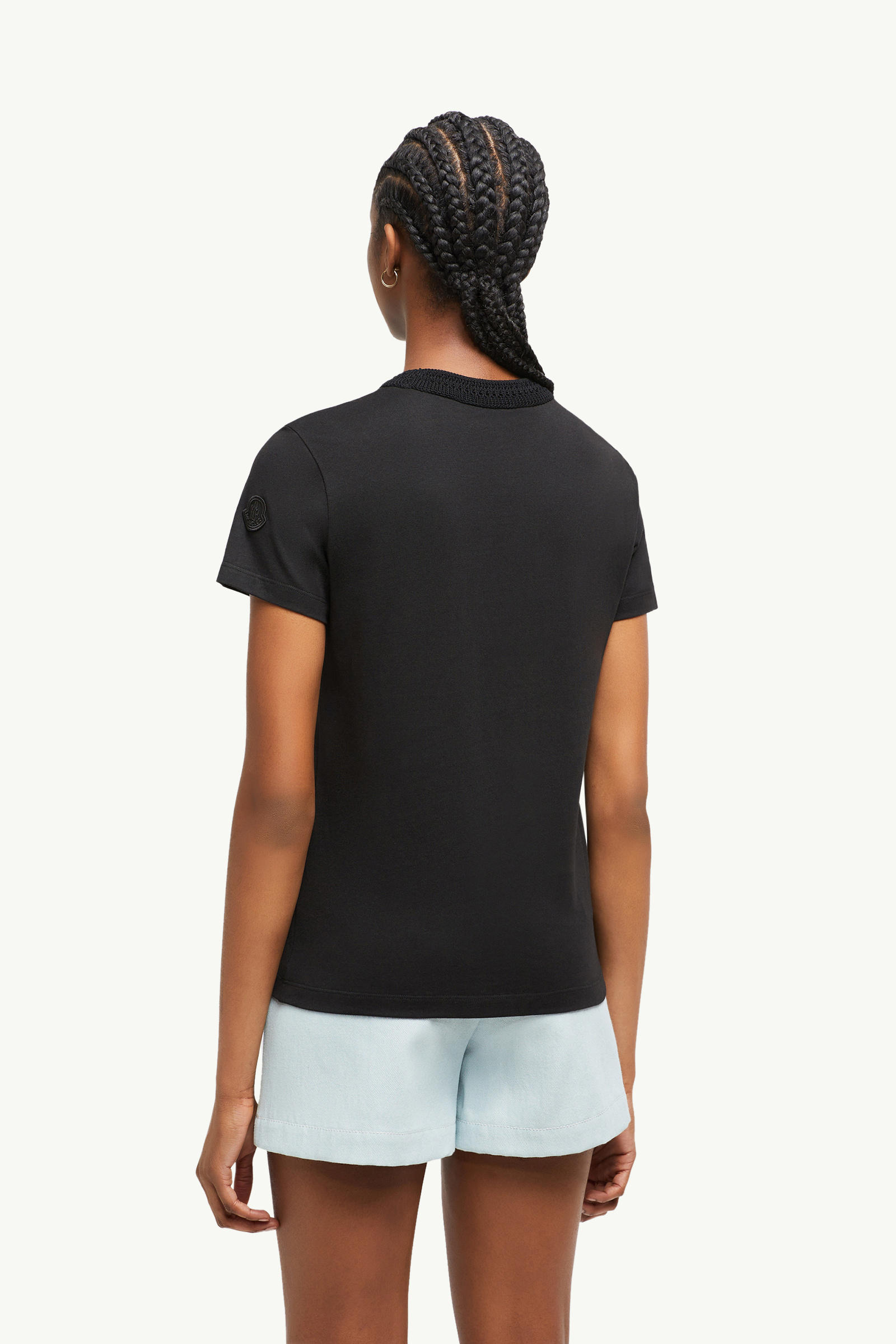 Crochet Accent Cotton T-Shirt Women Black Moncler 4