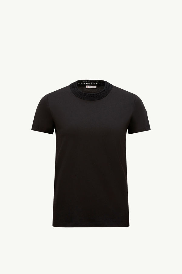 Crochet Accent Cotton T-Shirt Women Black Moncler 2