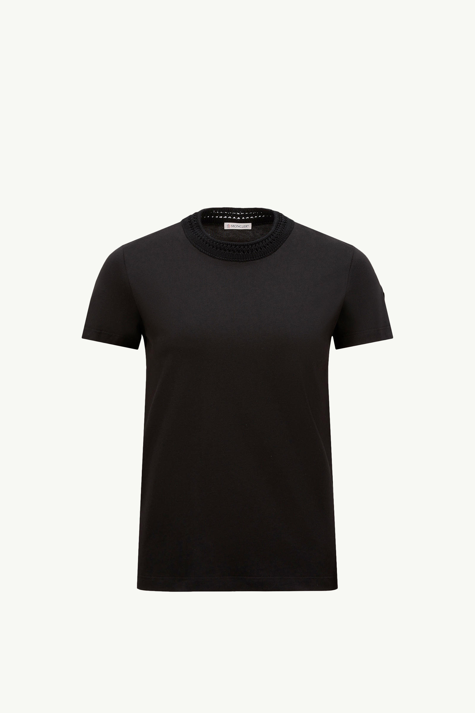 Crochet Accent Cotton T-Shirt Women Black Moncler 2