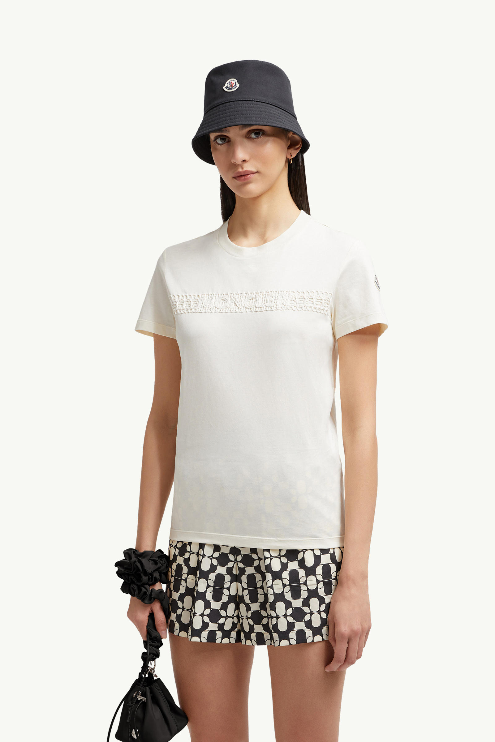 Embroidered Logo Cotton T-Shirt Women White Moncler 0