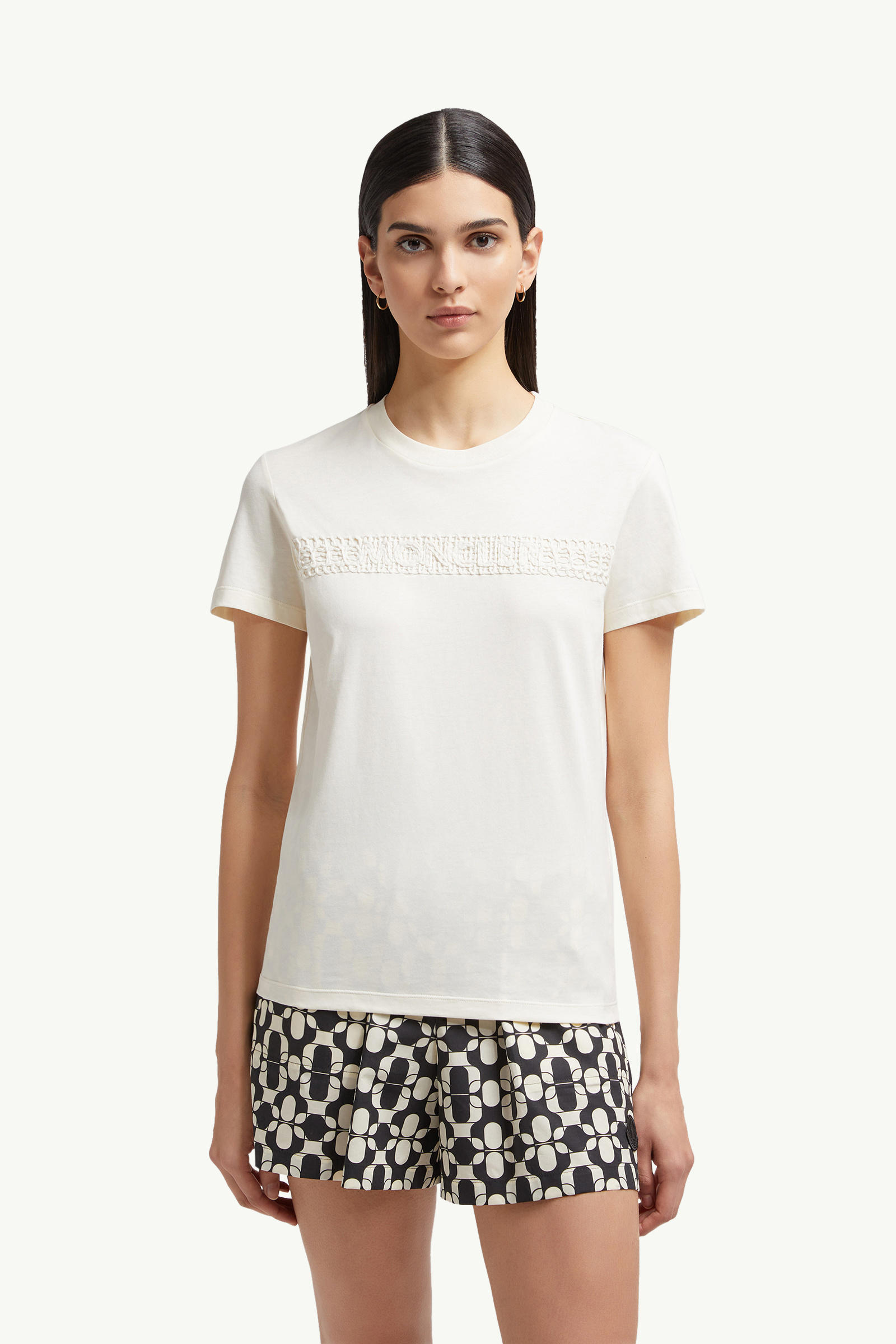 Embroidered Logo Cotton T-Shirt Women White Moncler 3