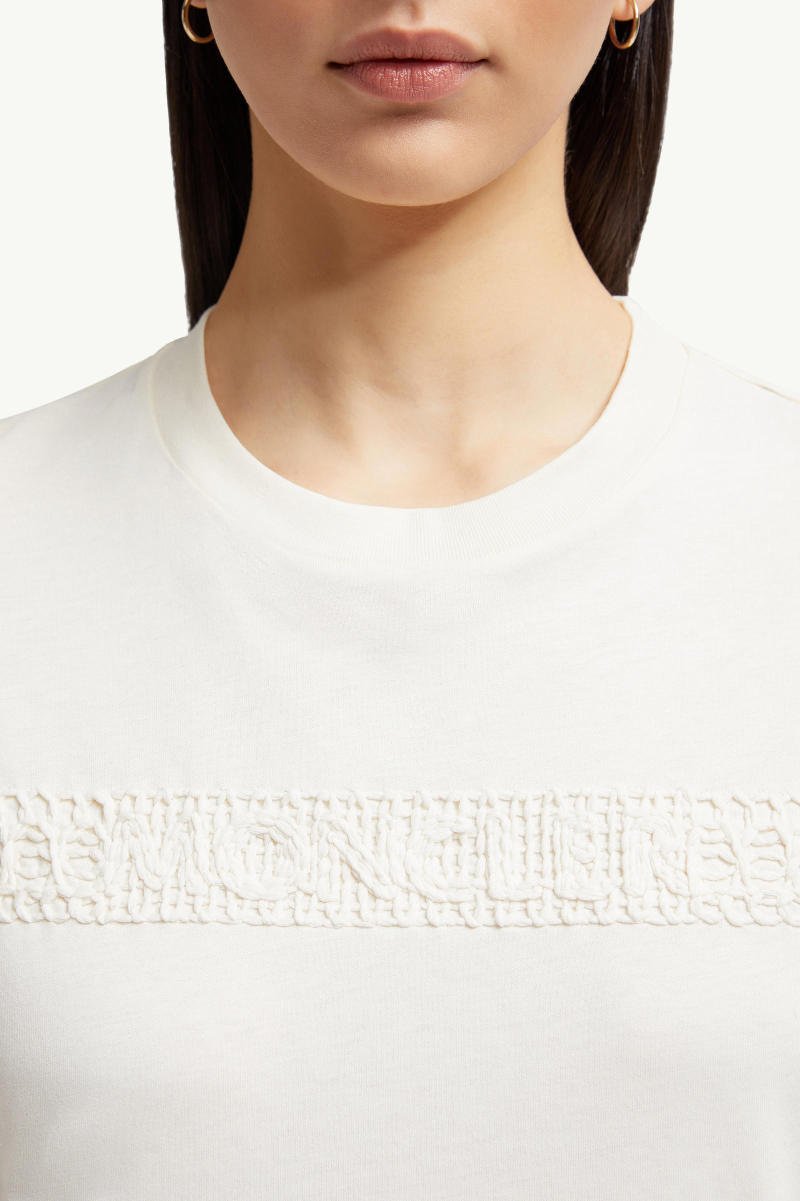 Embroidered Logo Cotton T-Shirt Women White Moncler 5